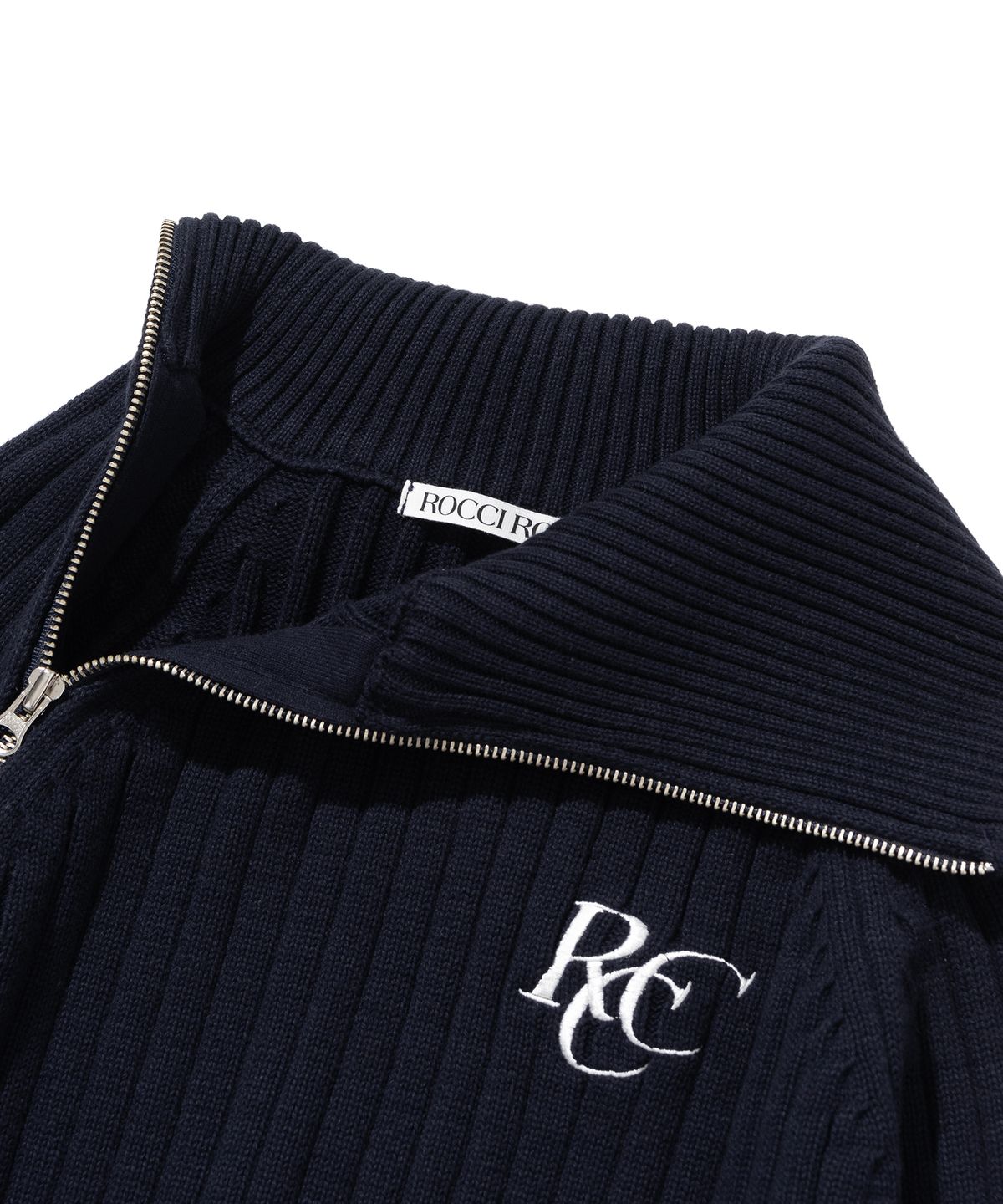 로씨로씨(ROCCI ROCCI) RCC Oblique Line Crop Knit Half Zipup [NAVY]