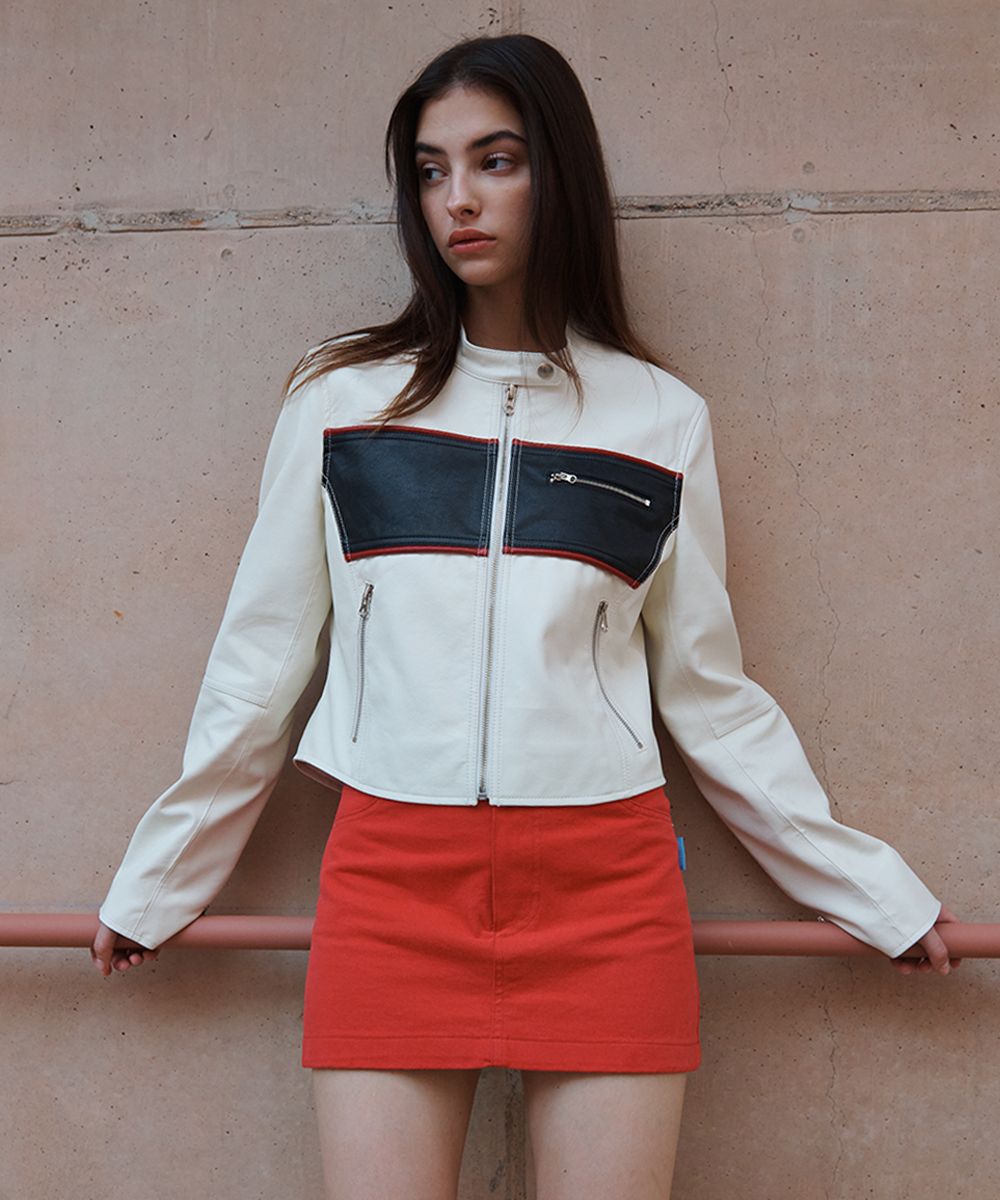 ★sinoon★ Faux Leather Slim Biker Jacket (Ivory) MUSINSA | SINOON FAUX LEATHER SLIM BIKER JACKET