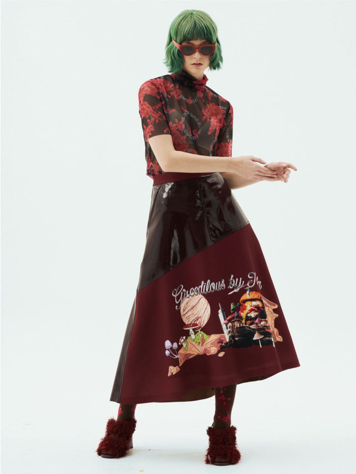 그리디어스(GREEDILOUS) Tillda Logo PU Contrast Skirt
