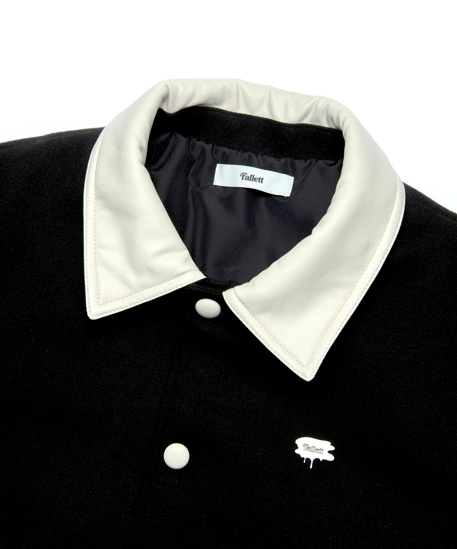 ☆関税込☆FALLETT★LEATHER POINT WOOL VARSITY JACKET★ MUSINSA | FALLETT Leather Point Wool Varsity Jacket Black