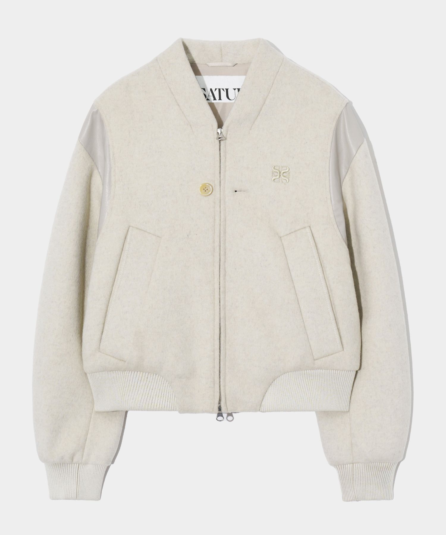 ジャケット・アウター SATUR PERCY COLLARLESS VARSITY JACKET MUSINSA | SATUR Percy Collarless Varsity Jacket Pure Ivory
