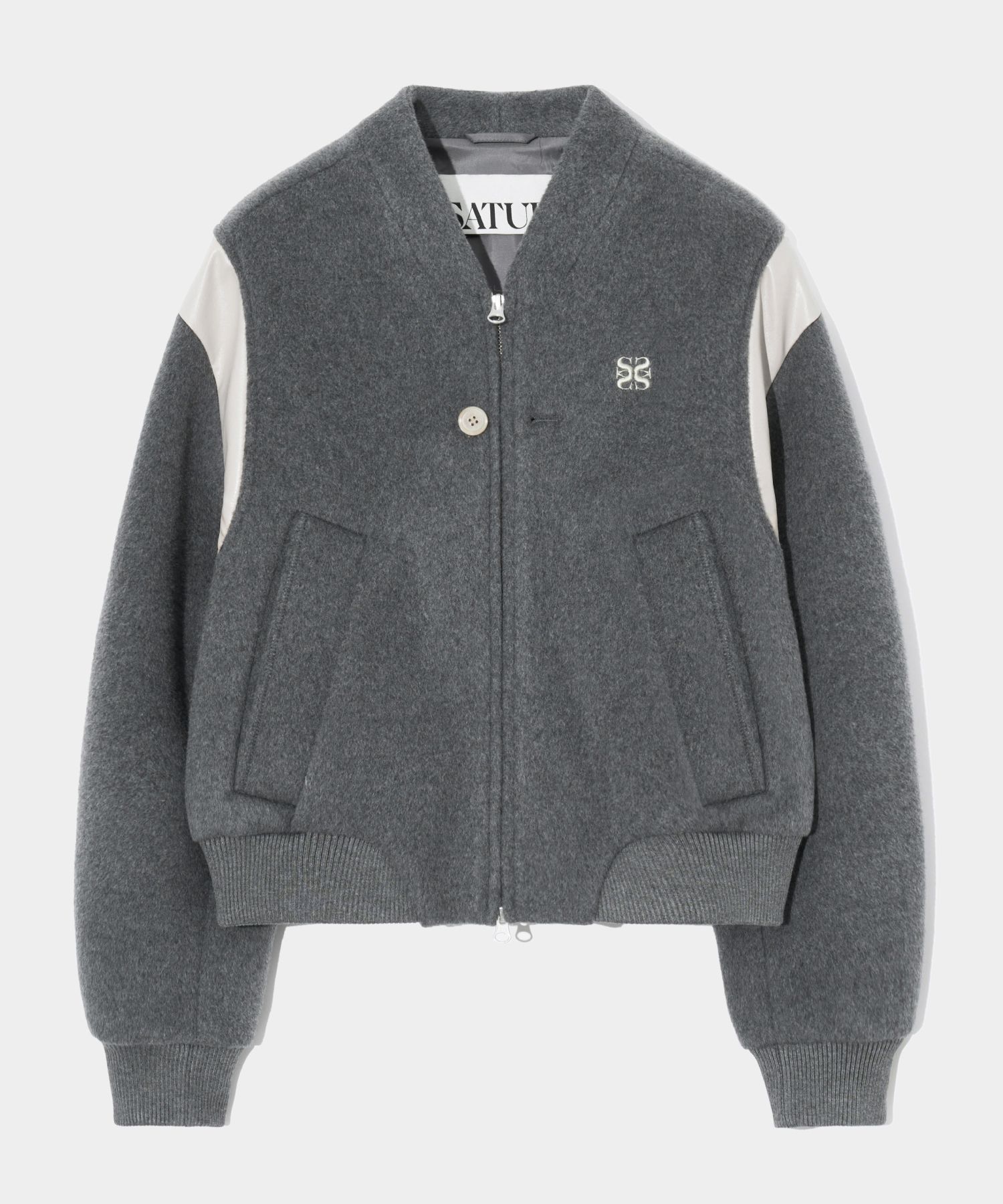 ジャケット・アウター SATUR PERCY COLLARLESS VARSITY JACKET MUSINSA | SATUR Percy collarless varsity jacket charcoal gray