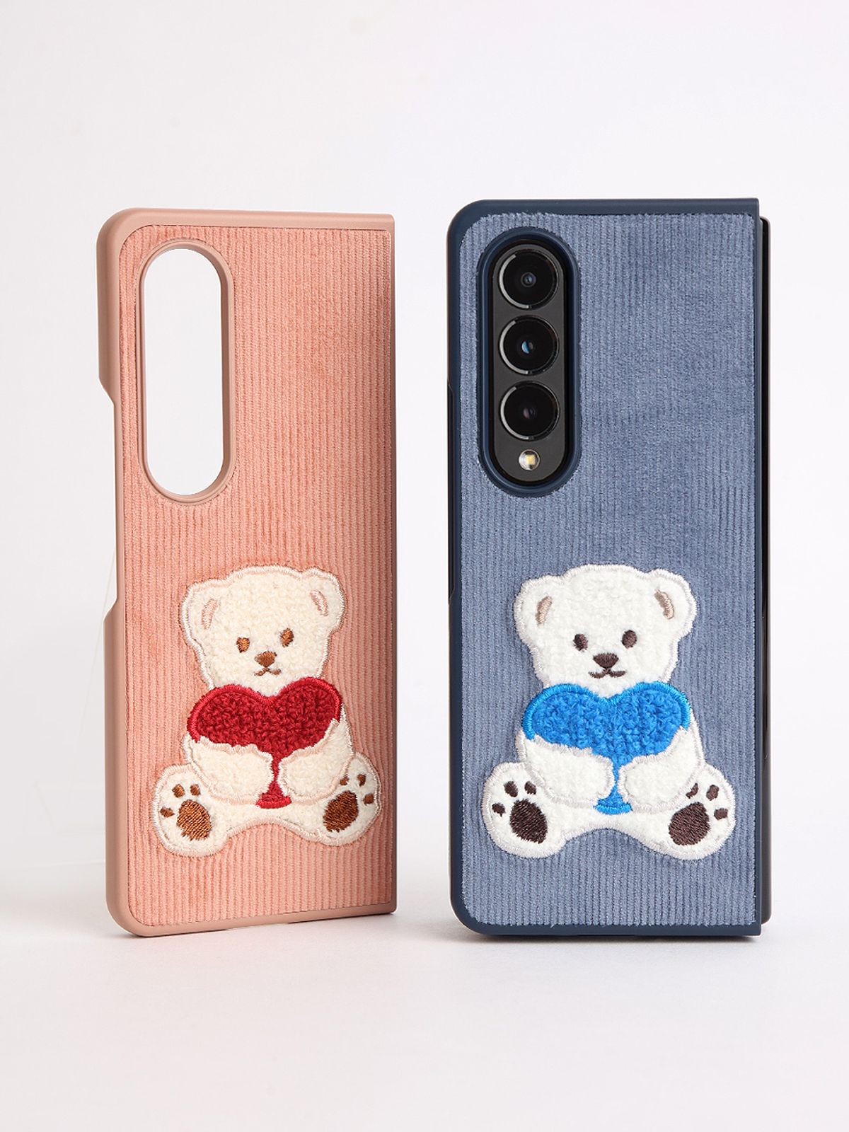 디자인스킨(DESIGNSKIN) 갤럭시Z폴드4 코듀로이 부클 빅베어 케이스-핑크