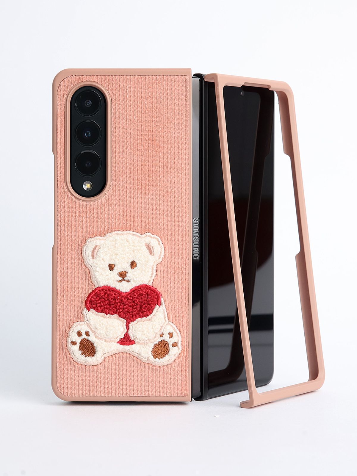 디자인스킨(DESIGNSKIN) 갤럭시Z폴드4 코듀로이 부클 빅베어 케이스-핑크