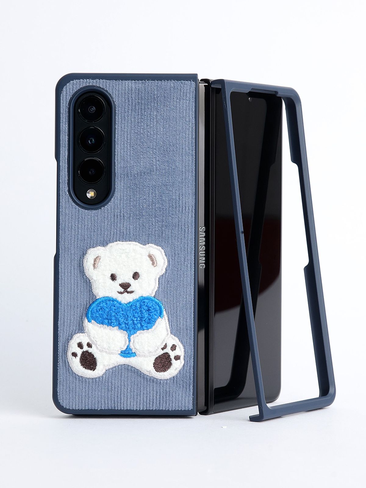 디자인스킨(DESIGNSKIN) 갤럭시Z폴드4 코듀로이 부클 빅베어 케이스-블루