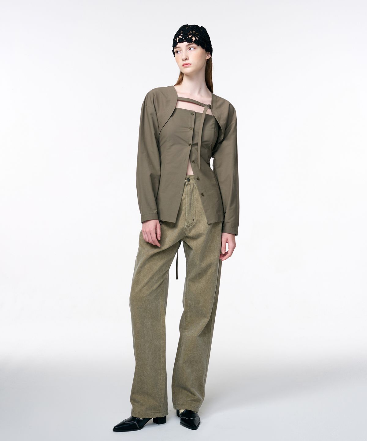 에트몽(ETMON) Pigment Pintuck Denim Pants  Khaki