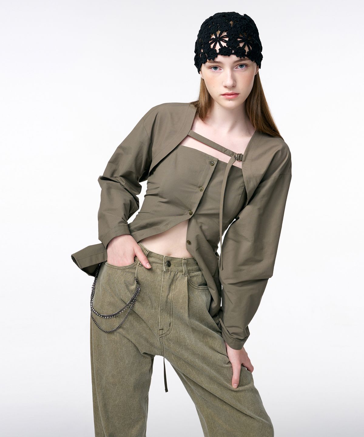 에트몽(ETMON) Pigment Pintuck Denim Pants  Khaki