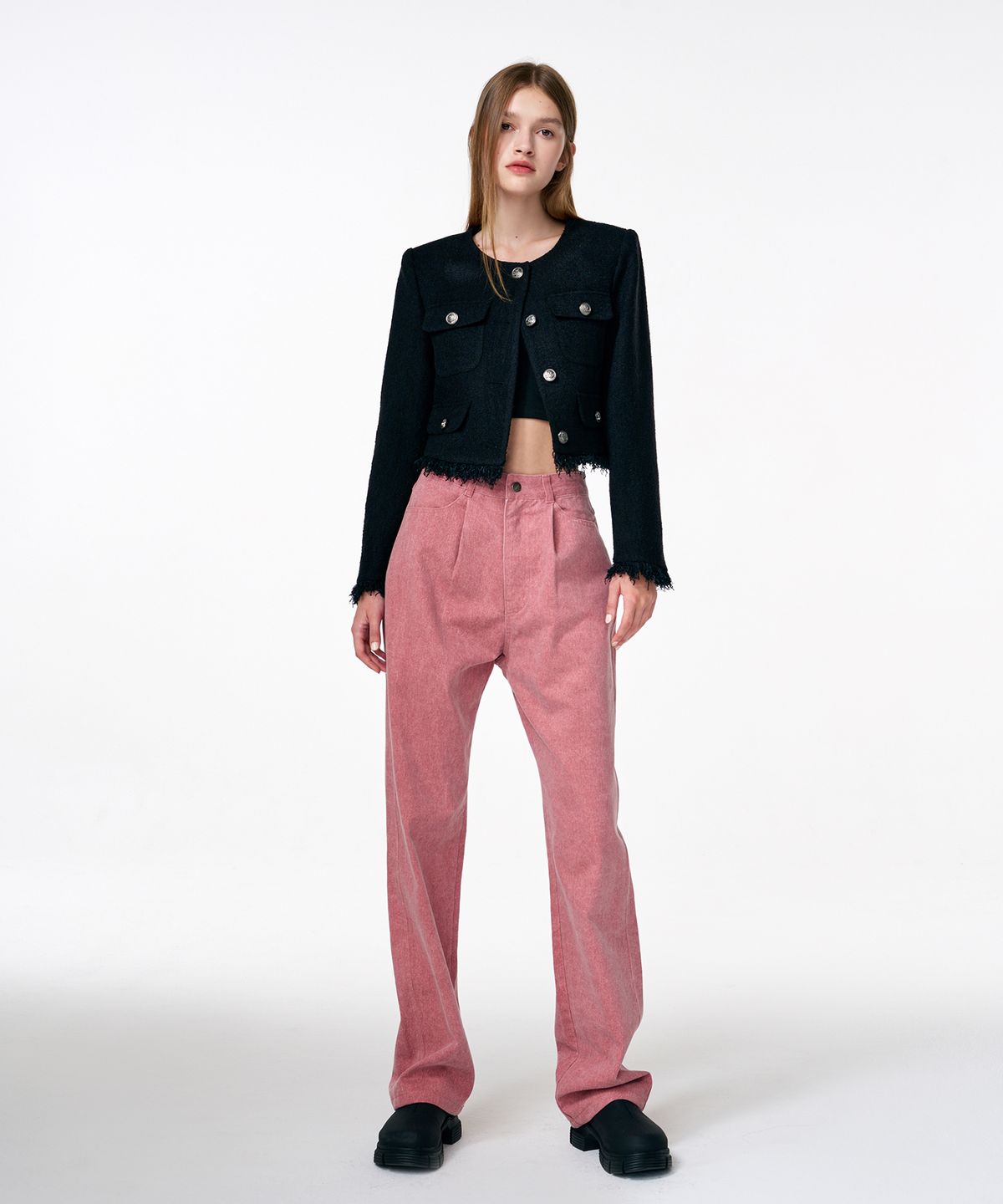 에트몽(ETMON) Pigment Pintuck Denim Pants  Pink