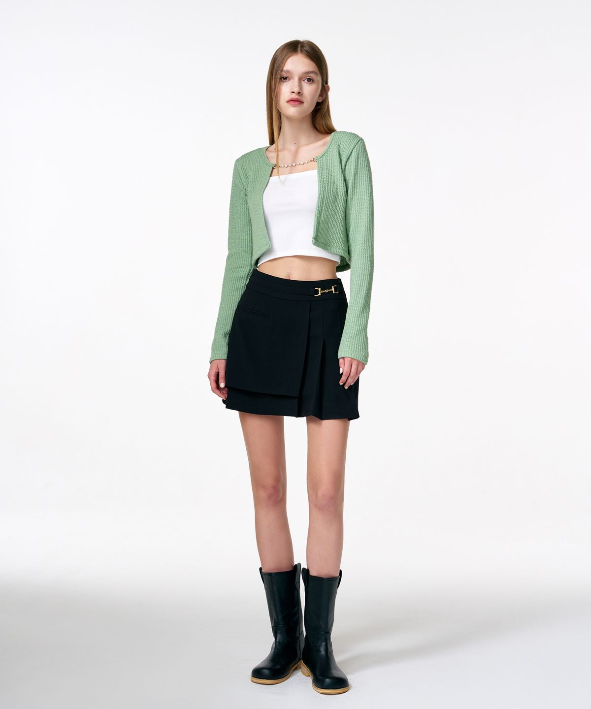 에트몽(ETMON) Pleats Chain Mini Skirt  Black
