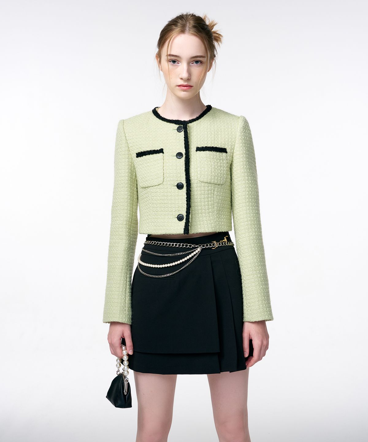 에트몽(ETMON) Pleats Chain Mini Skirt  Black