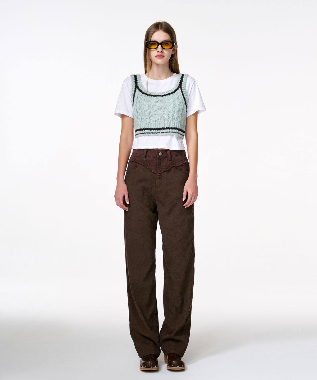 에트몽(ETMON) Cable Crop Knit Bustier  Mint