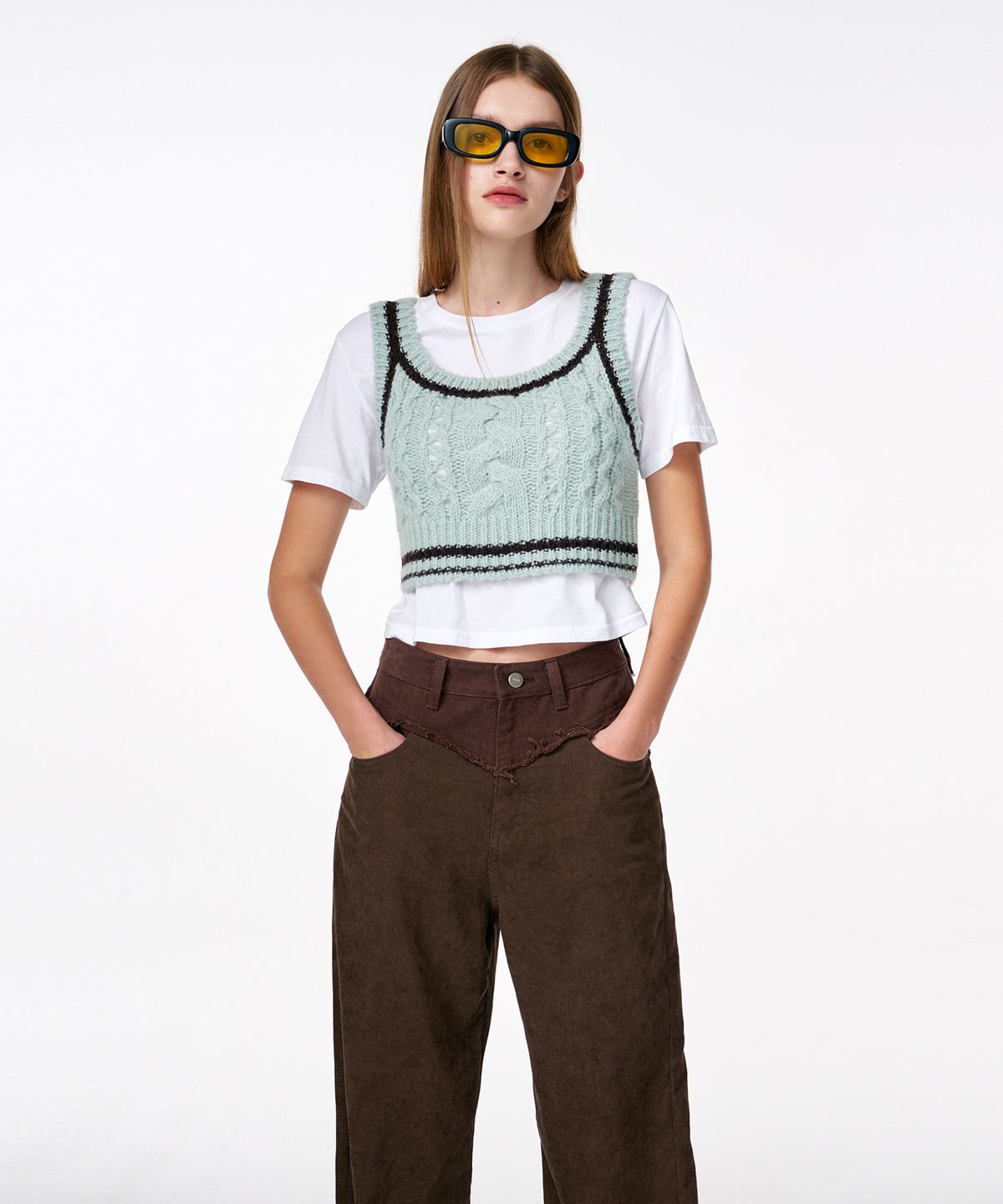 에트몽(ETMON) Cable Crop Knit Bustier  Mint