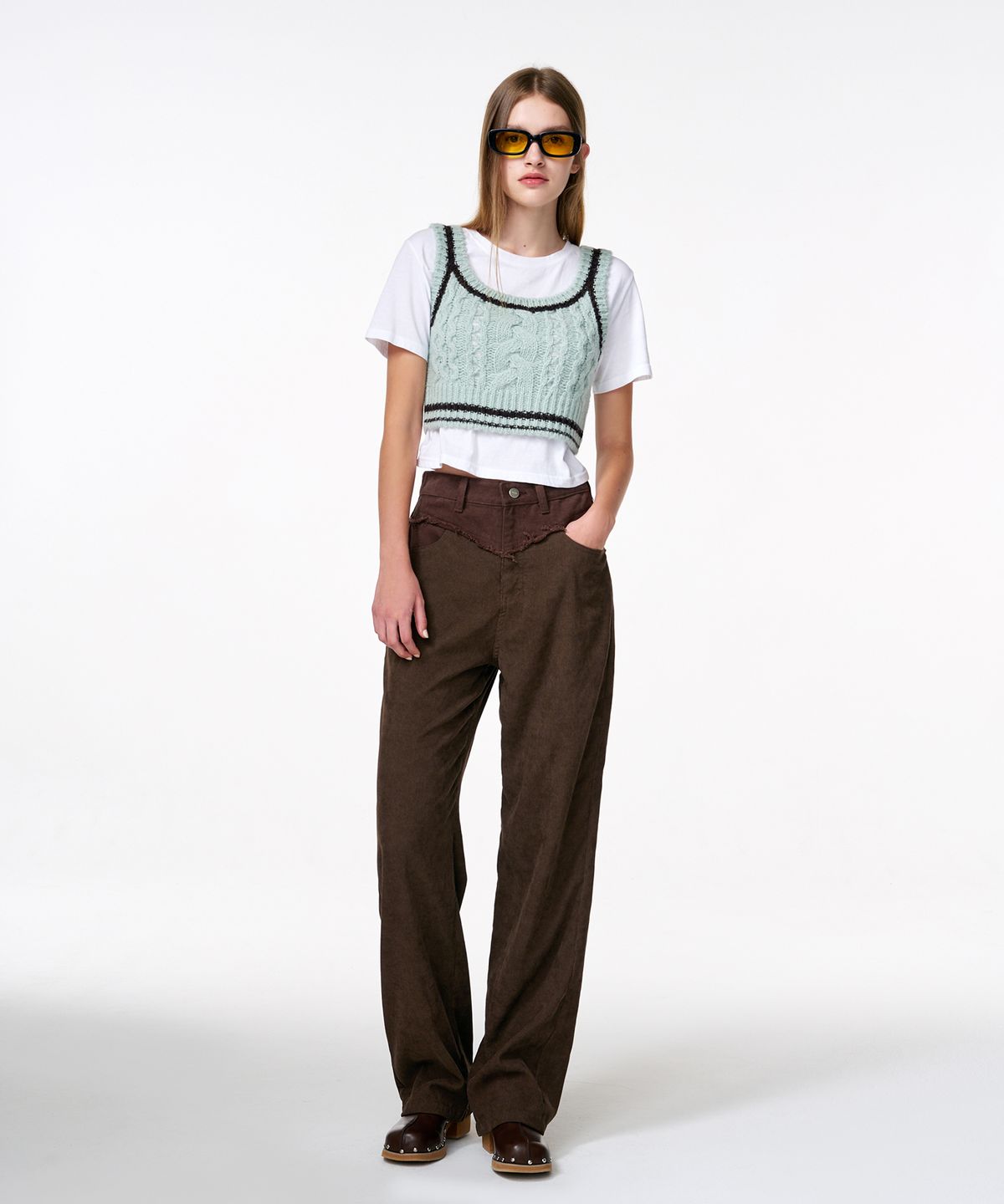 에트몽(ETMON) Cable Crop Knit Bustier  Mint