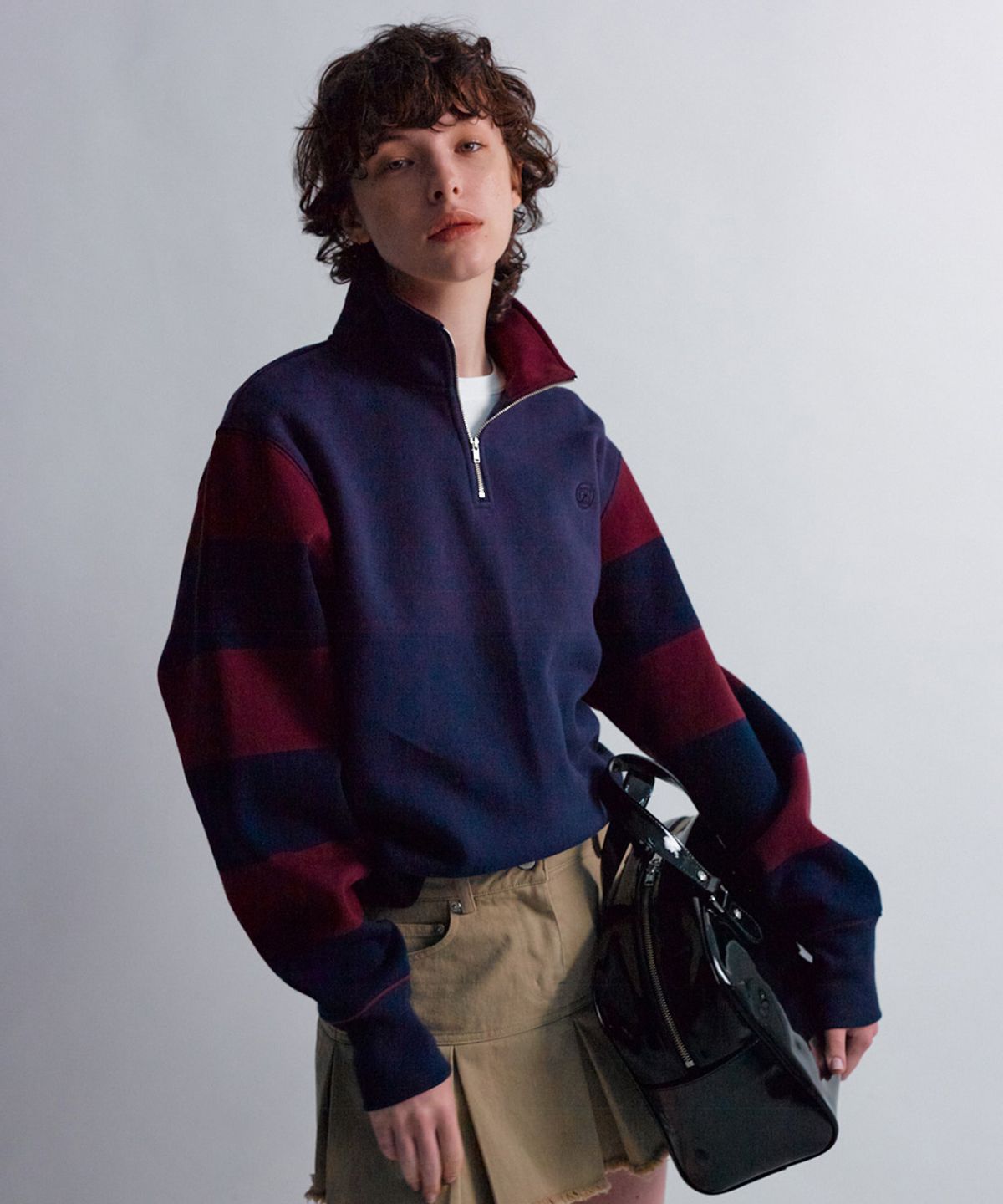 문선(MOONSUN) ESSENTIAL_UNISEX MSS Stripe Half Zip-up Sweatshirt [Wine]