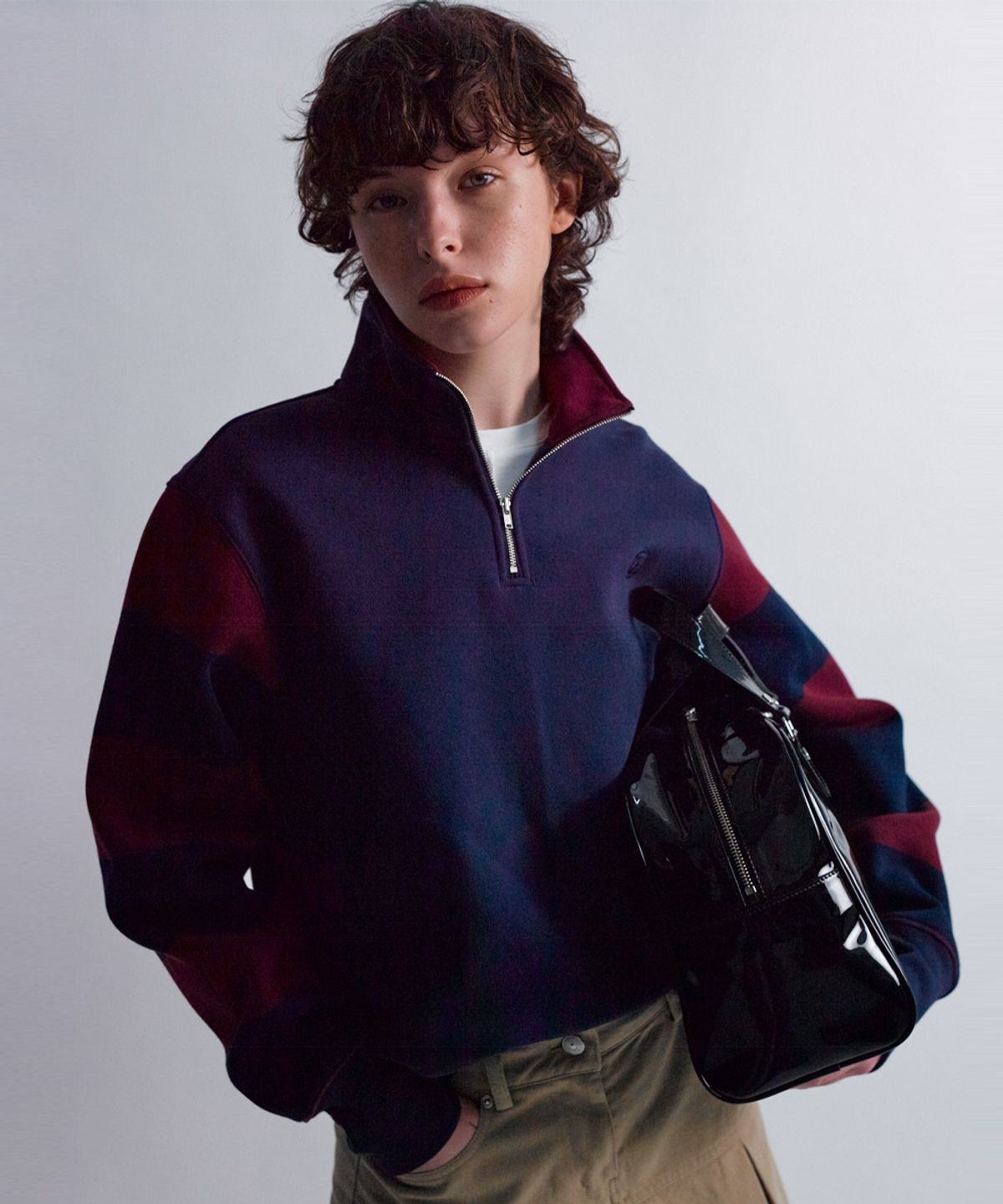문선(MOONSUN) ESSENTIAL_UNISEX MSS Stripe Half Zip-up Sweatshirt [Wine]