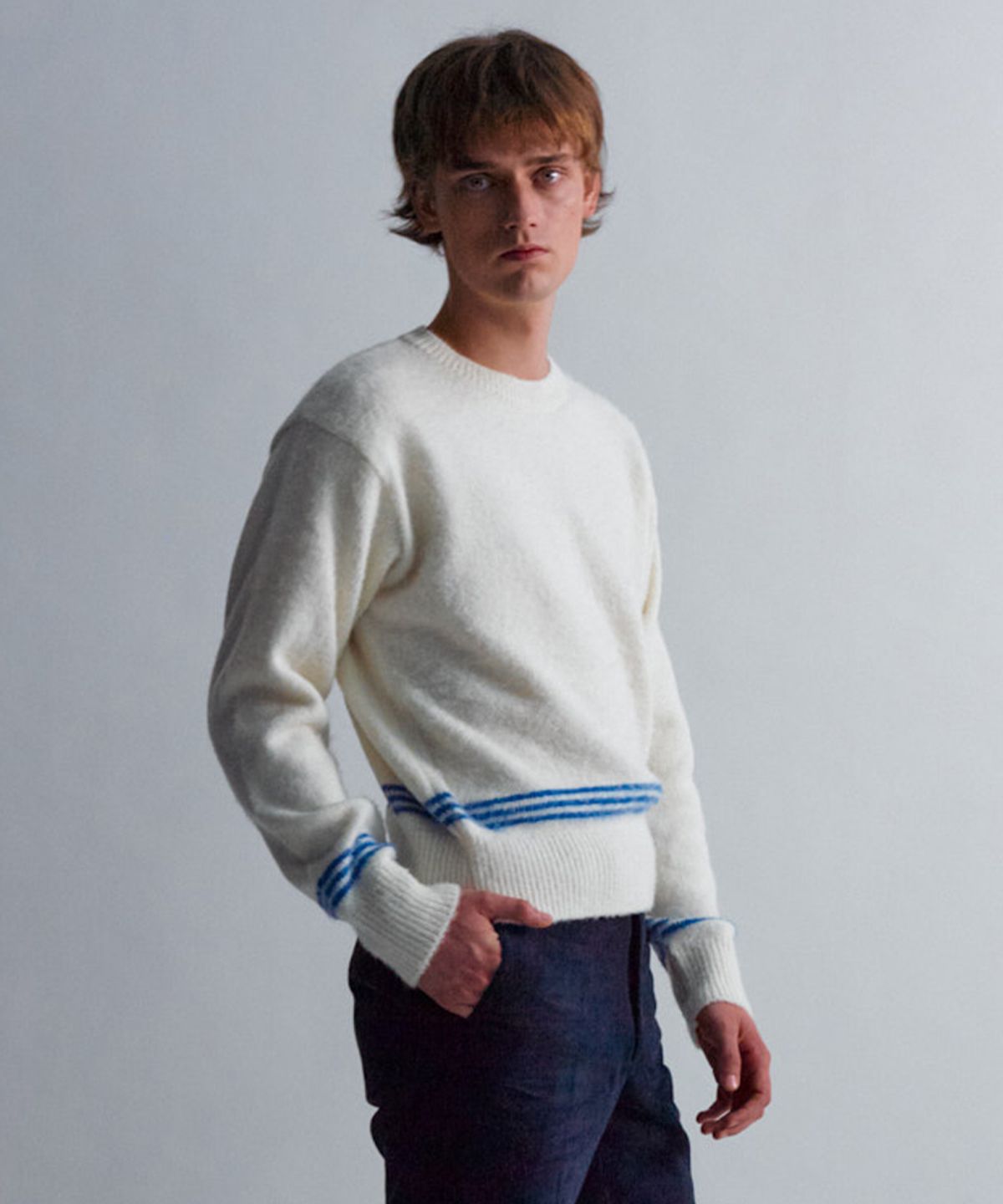문선 아카이브(MOONSUN ARCHIVE) ESSENTIAL_UNISEX MSS Mohair Blend Stripe Knit [Ivory Blue]