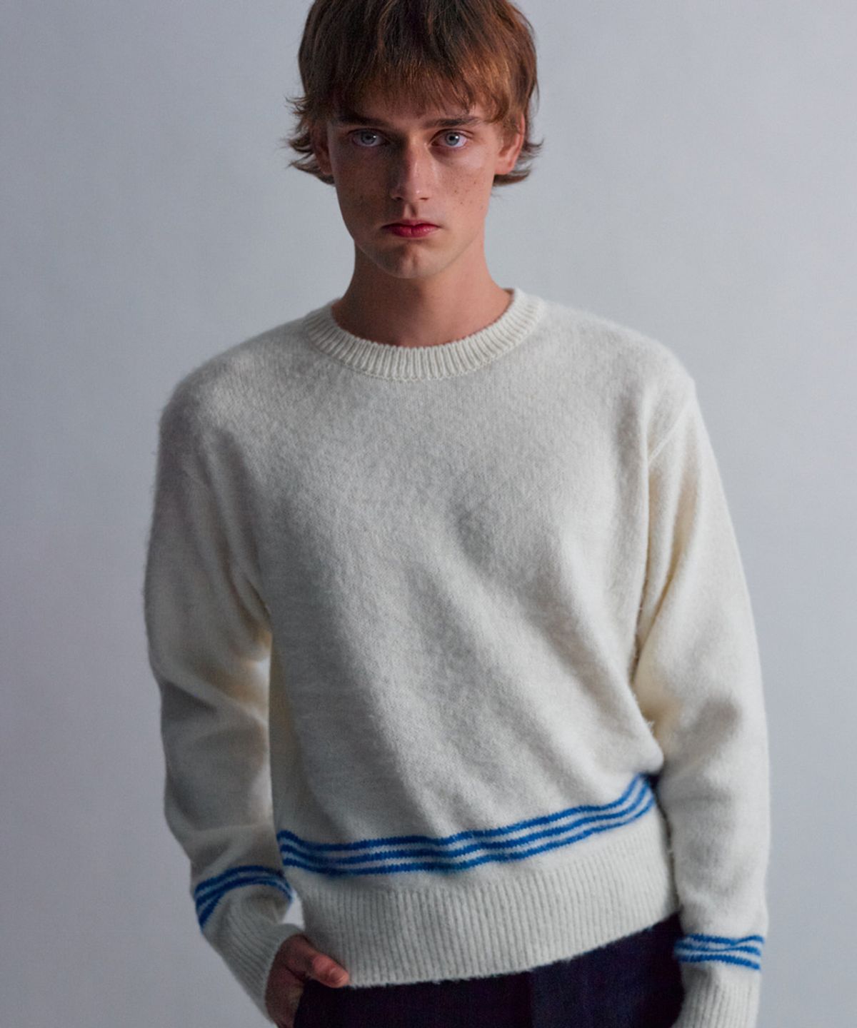문선 아카이브(MOONSUN ARCHIVE) ESSENTIAL_UNISEX MSS Mohair Blend Stripe Knit [Ivory Blue]