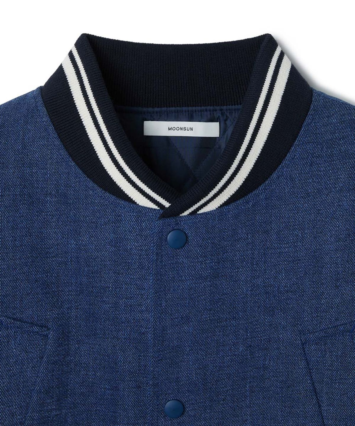 문선(MOONSUN) ESSENTIAL_UNISEX MSS Argyle Hole Varsity Jacket [Denim ...