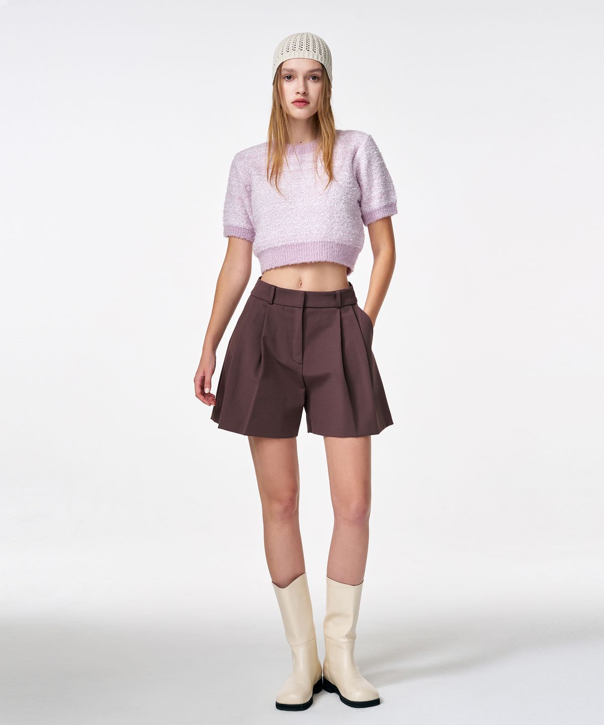 에트몽(ETMON) Color Blend Short Sleeve Knit Top  Lavender
