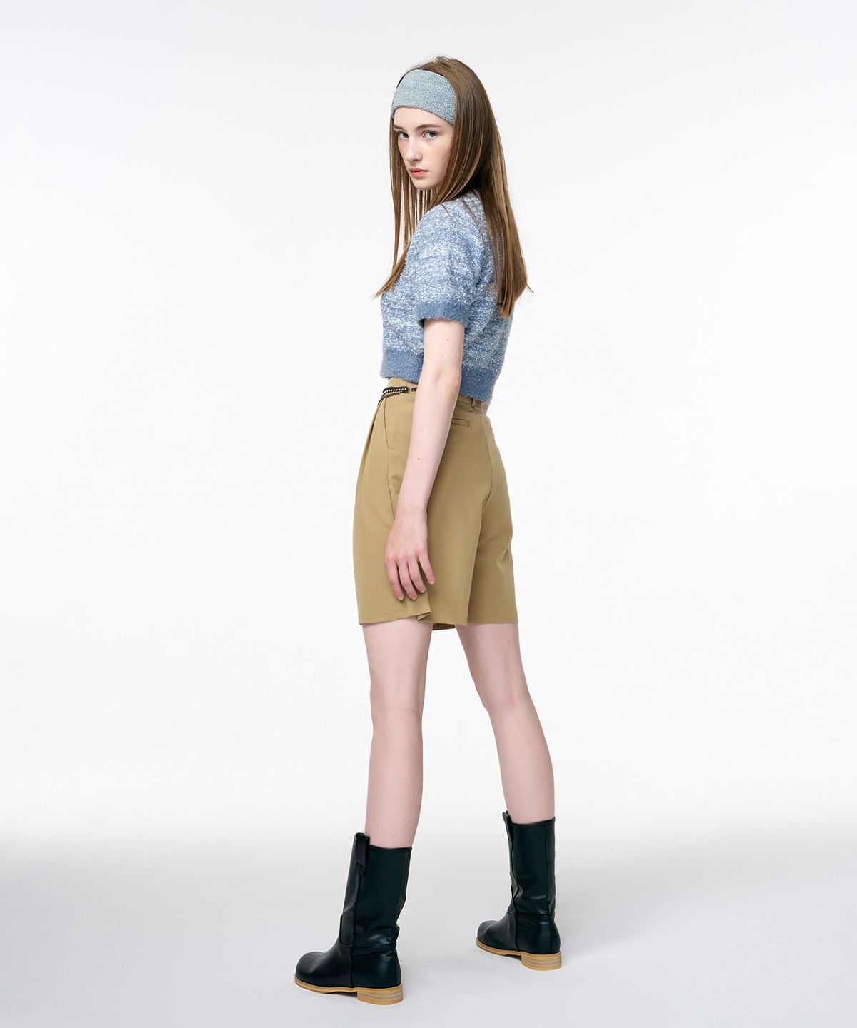 에트몽(ETMON) Color Blend Short Sleeve Knit Top  Greyish Blue