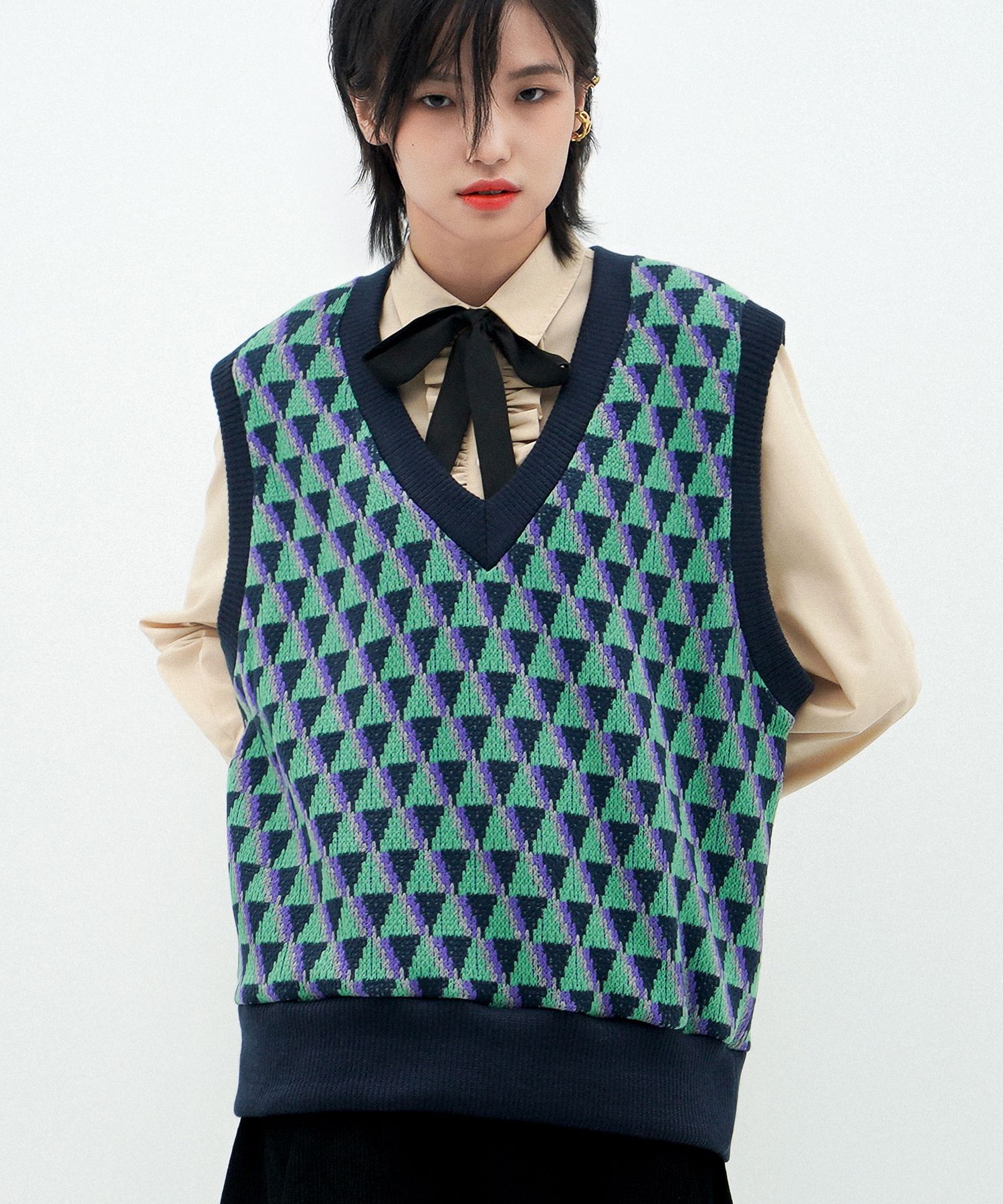 新品Herencia cut out design over knit vest MUSINSA | UNTAGE Geometric pattern jacquard oversized