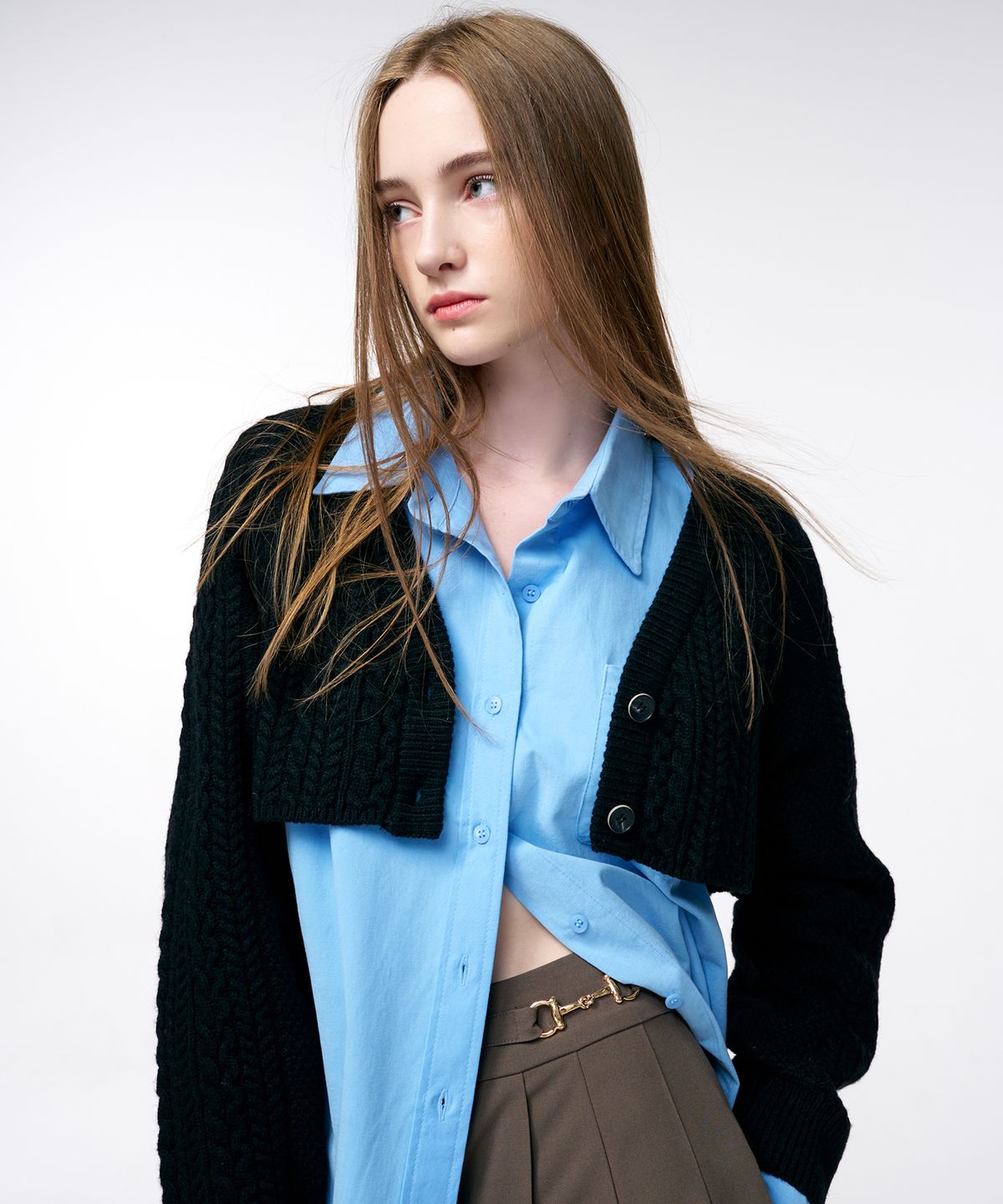 에트몽(ETMON) Cable Crop Knit Cardigan  Black