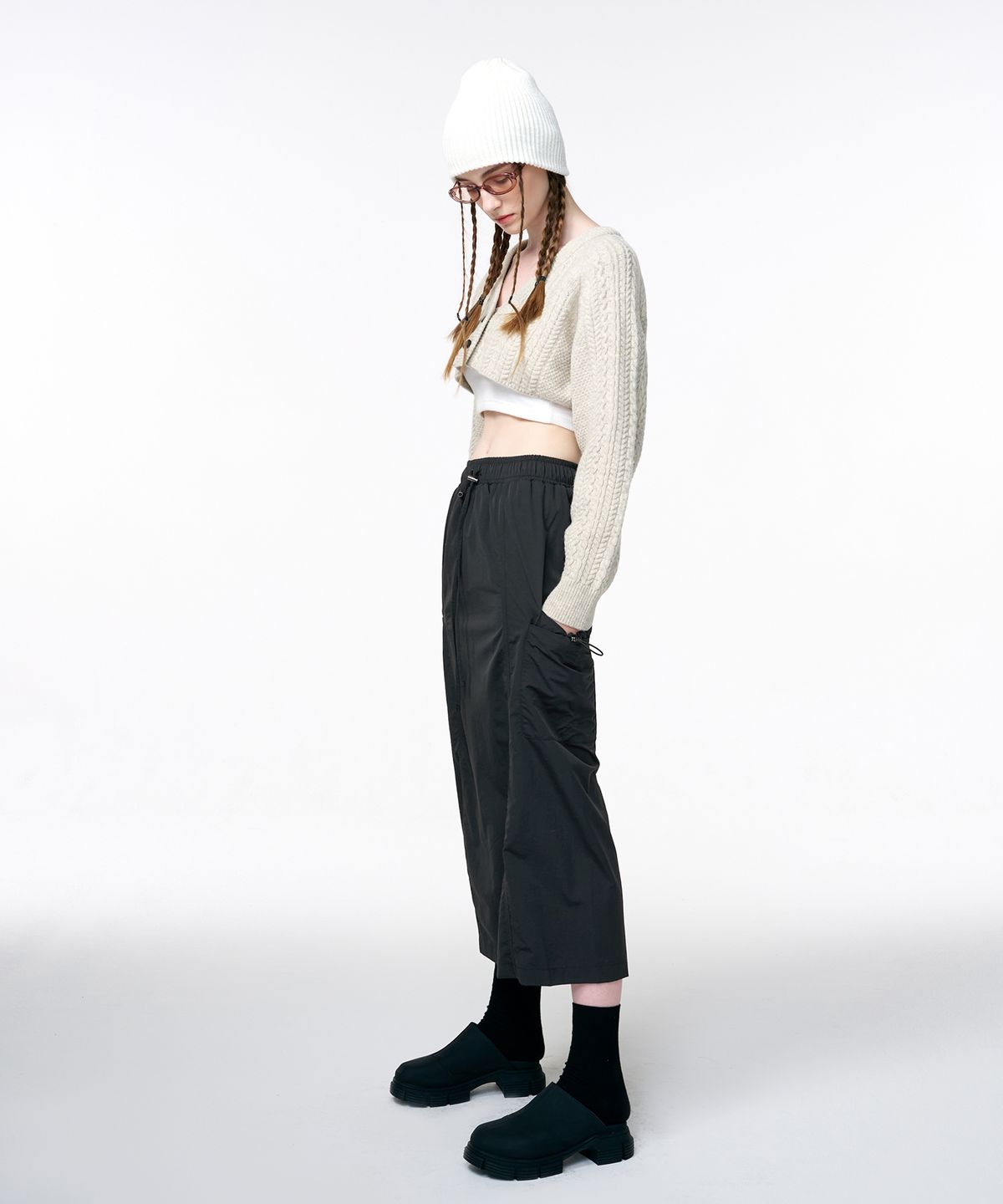 에트몽(ETMON) Wind Cargo Banding Skirt  Charcoal