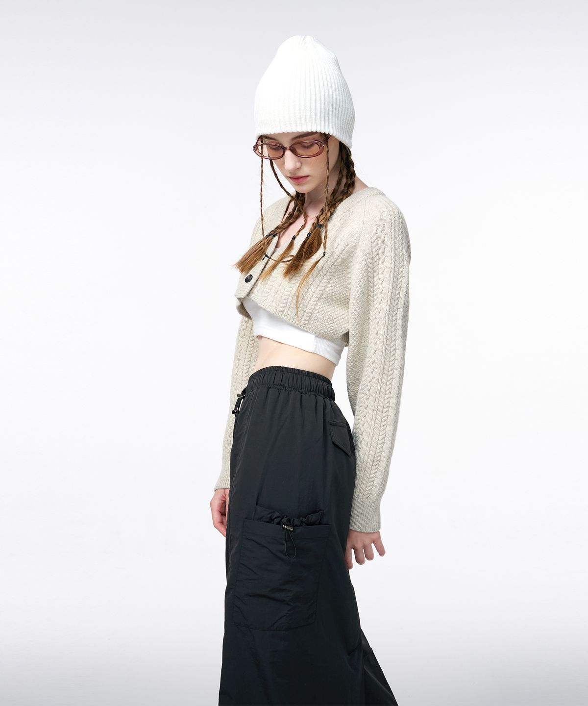 에트몽(ETMON) Wind Cargo Banding Skirt  Charcoal