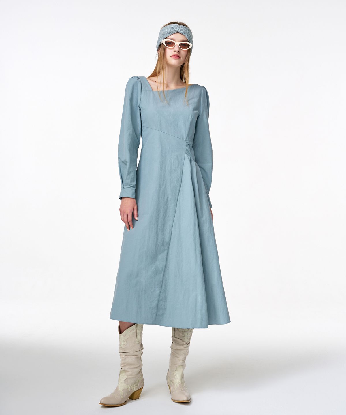 에트몽(ETMON) Unbalance Line Pintuck Dress  Greyish Blue