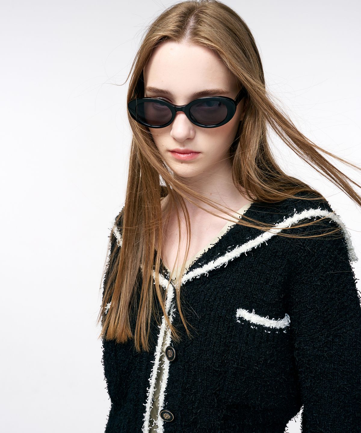 에트몽(ETMON) Shawl Sailor Collar Knit Cardigan  Black