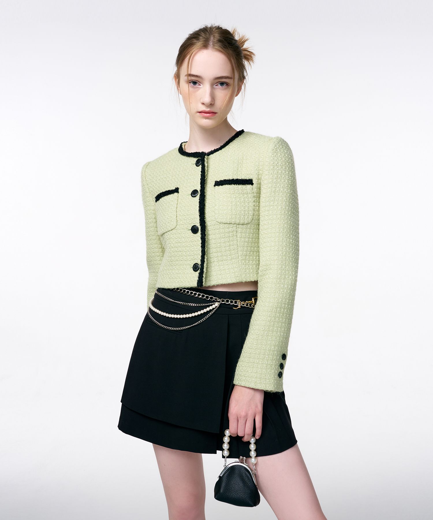 MUSINSA | ETMON Trimmed Tweed Jacket Light Green
