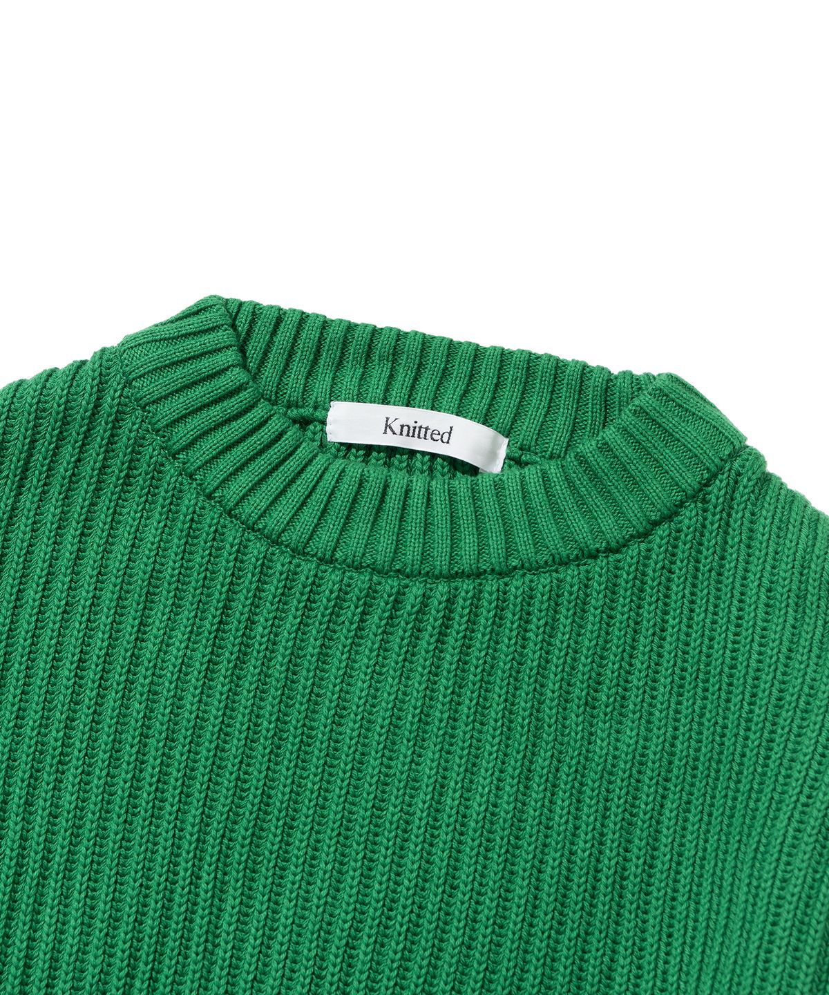 니티드(KNITTED) 코튼 미니멀 라운드 니트 GREEN