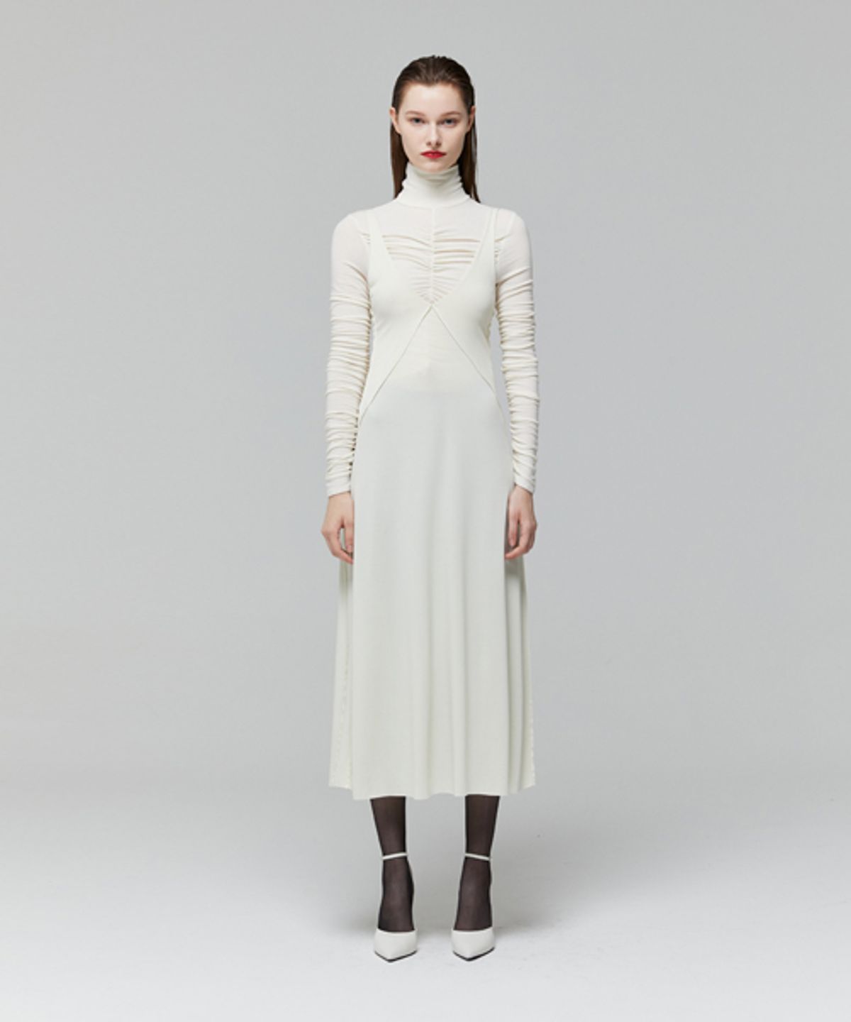 레이디 볼륨(LADY VOLUME) SIDE LINE DRESS_CREAM