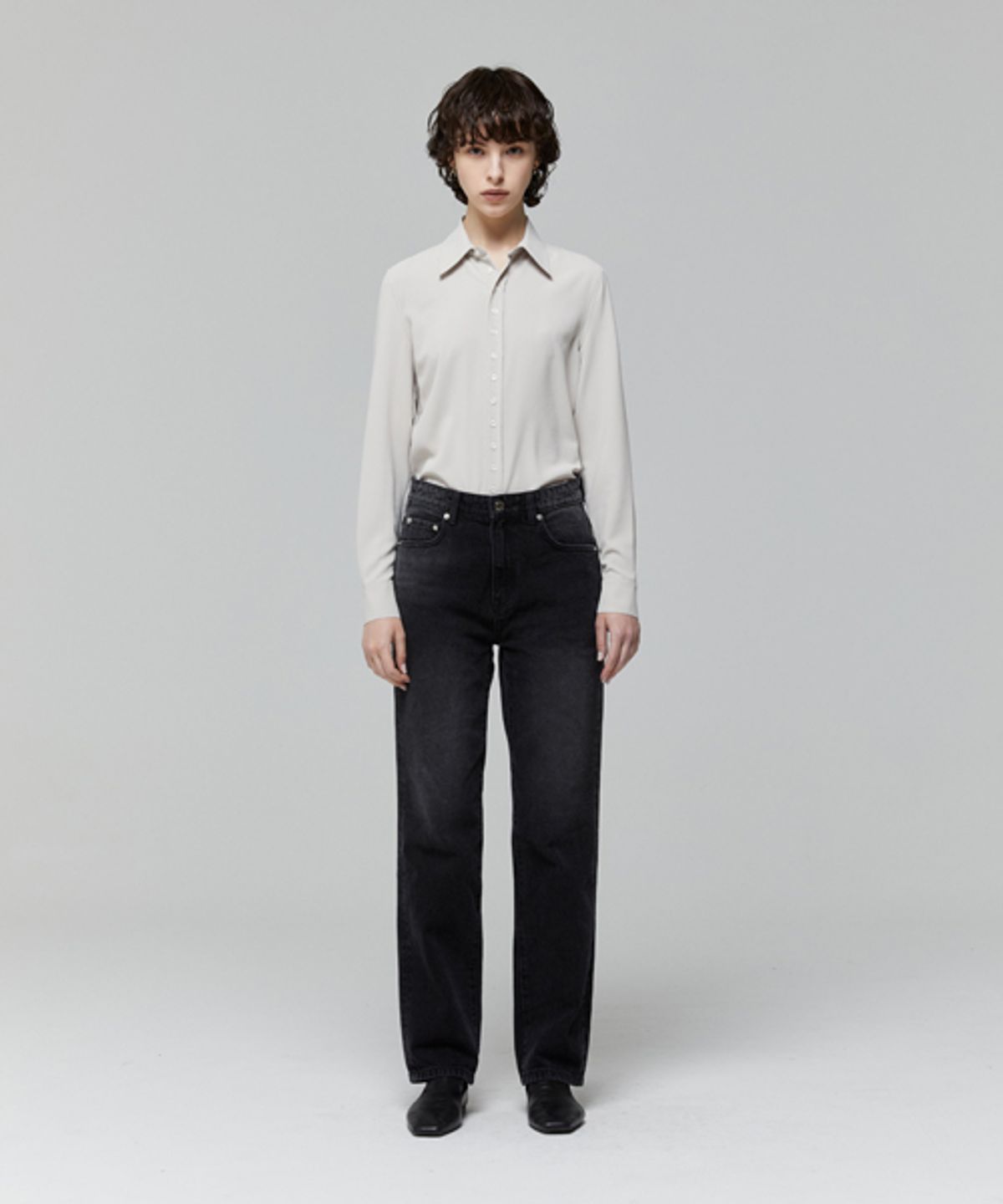 레이디 볼륨(LADY VOLUME) SEMI TAPERED DENIM_BLACK