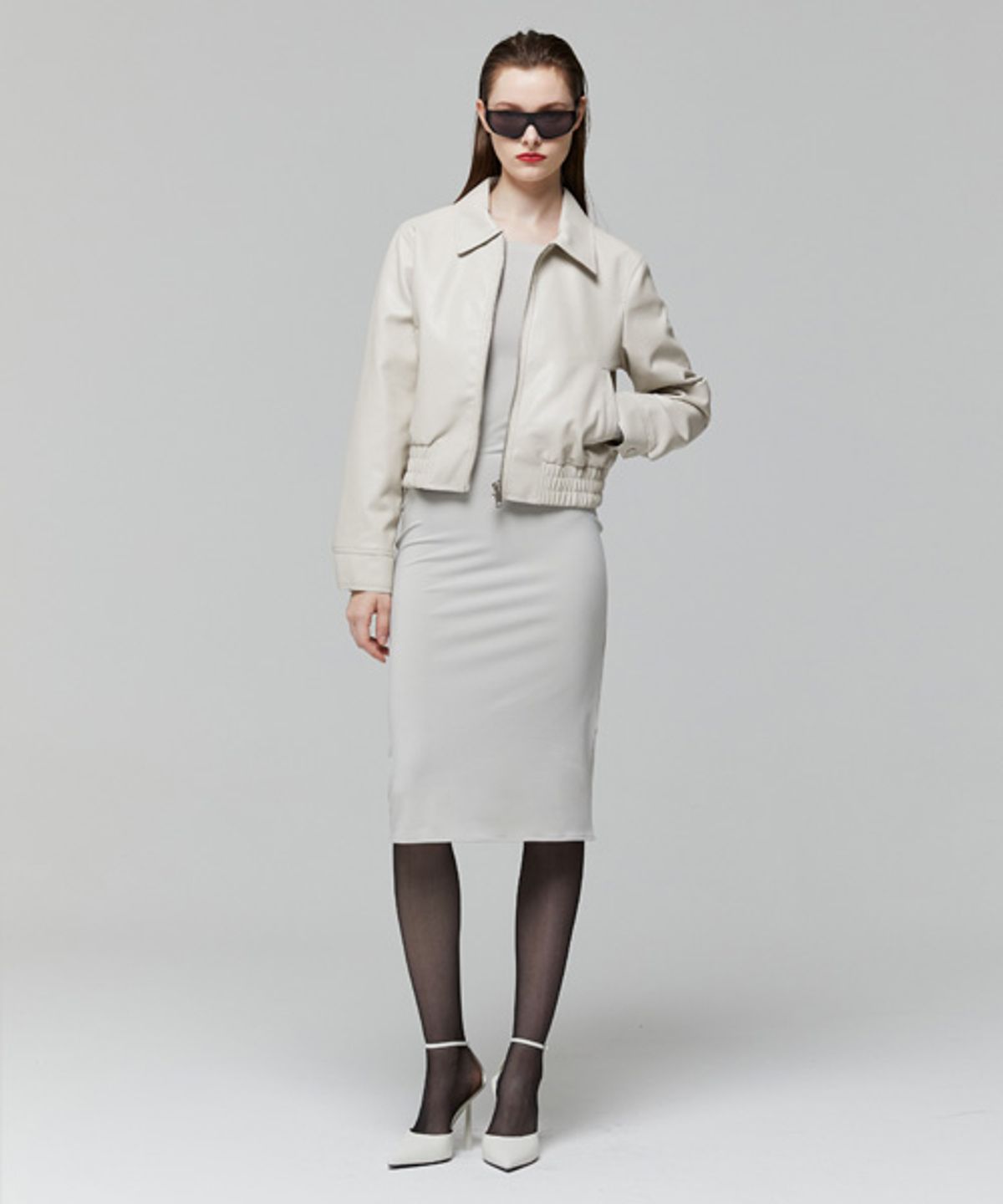 레이디 볼륨(LADY VOLUME) OFF SHOULDER LINE DRESS_LIGHT GREY