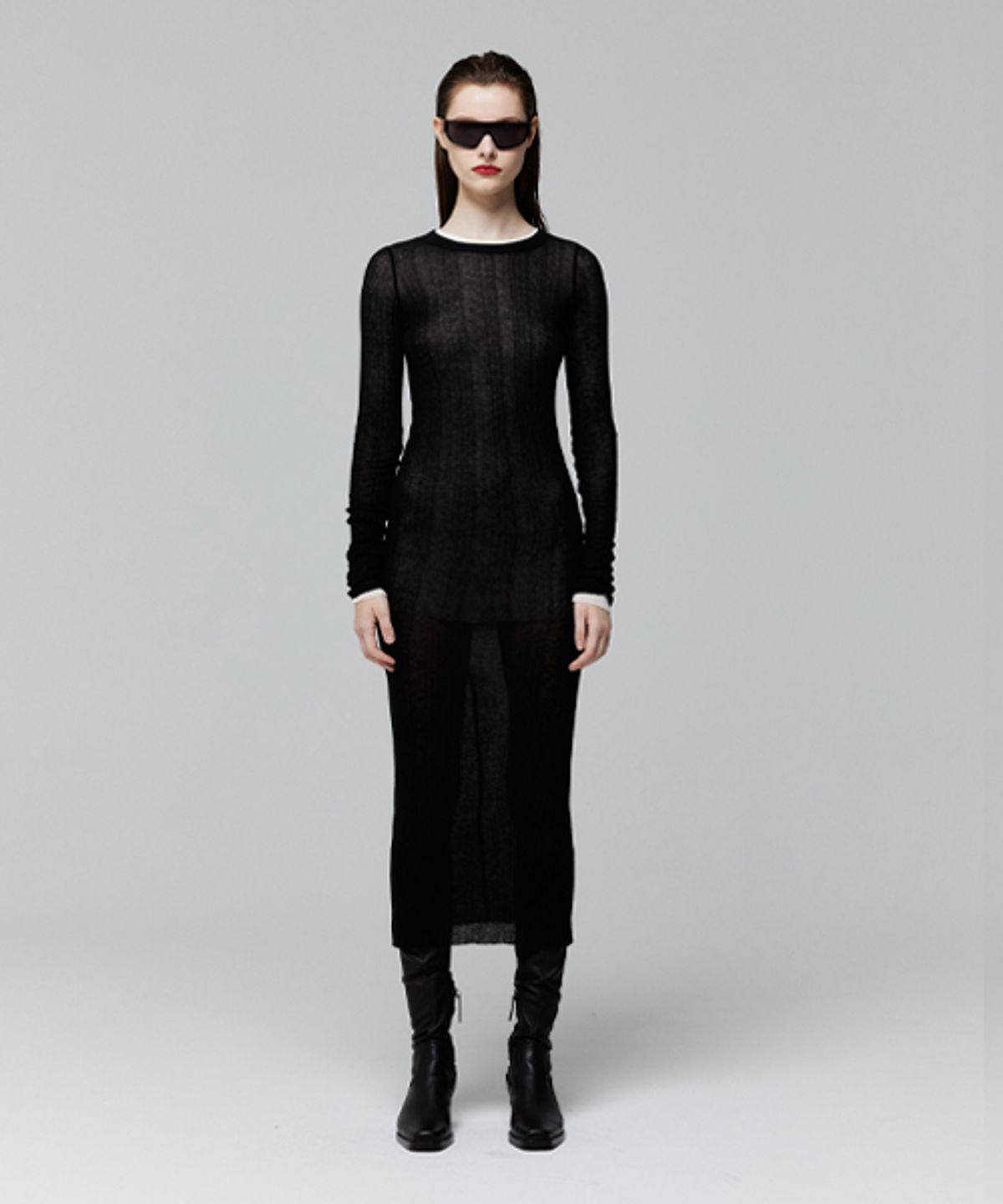 레이디 볼륨(LADY VOLUME) CUTTING LINE SLIM KNIT DRESS_BLACK