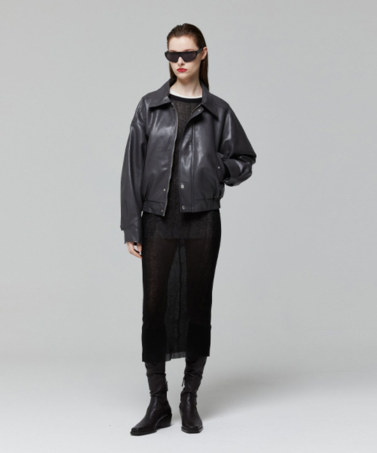 레이디 볼륨(LADY VOLUME) CUTTING LINE SLIM KNIT DRESS_BLACK