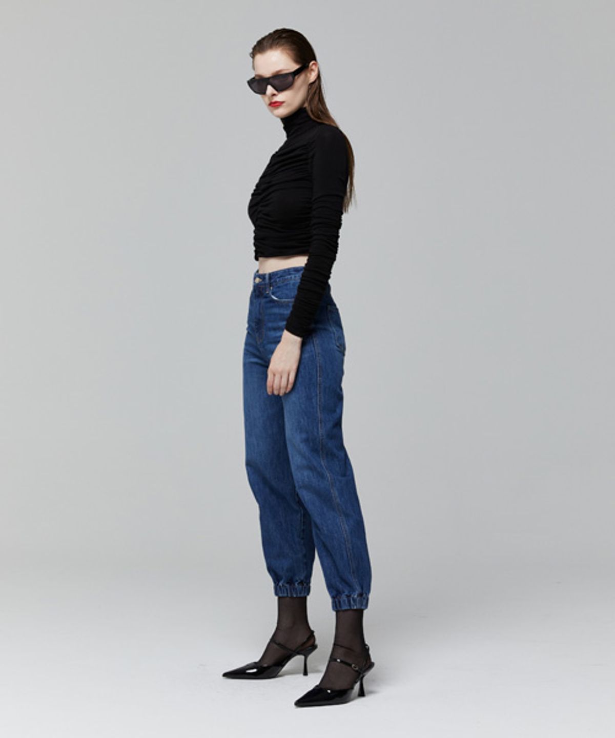 레이디 볼륨(LADY VOLUME) BANDING JOGGER DENIM_DARK BLUE