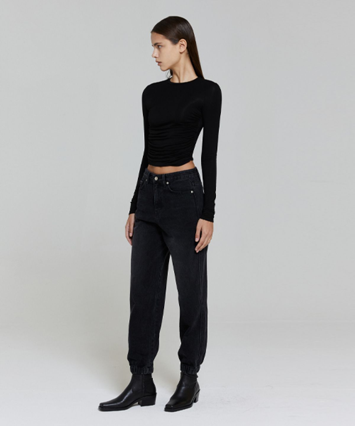 레이디 볼륨(LADY VOLUME) BANDING JOGGER DENIM_BLACK