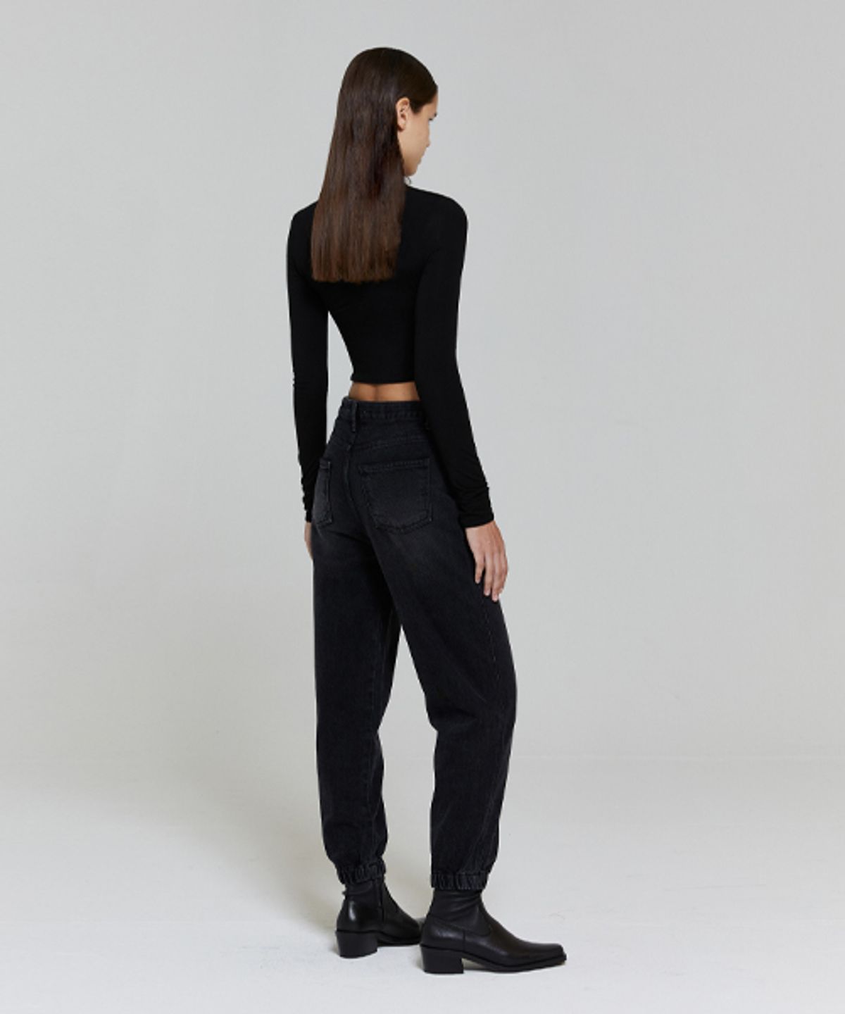 레이디 볼륨(LADY VOLUME) BANDING JOGGER DENIM_BLACK