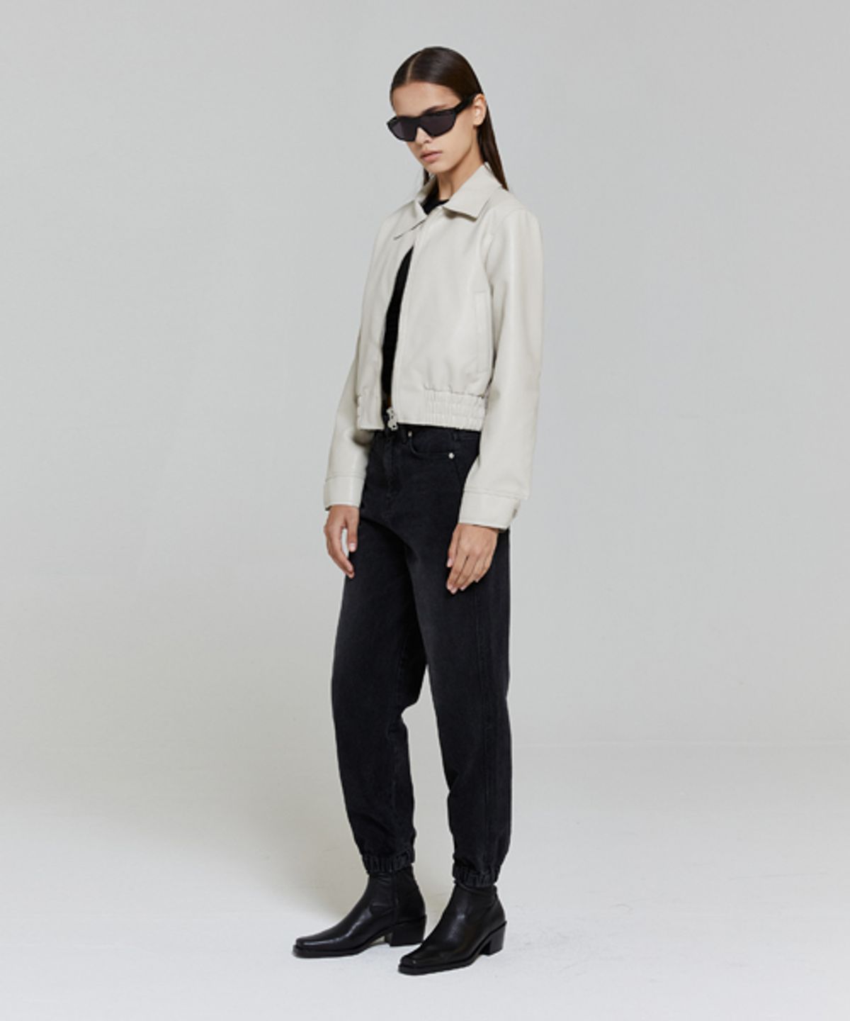 레이디 볼륨(LADY VOLUME) BANDING JOGGER DENIM_BLACK