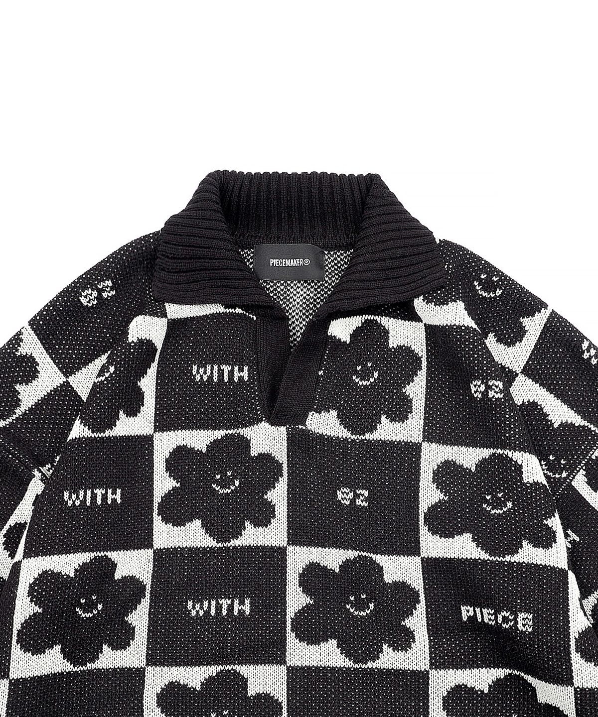 피스메이커(PIECE MAKER) DAISY CHECKERBOARD POLO KNIT SWEATER (BLACK)
