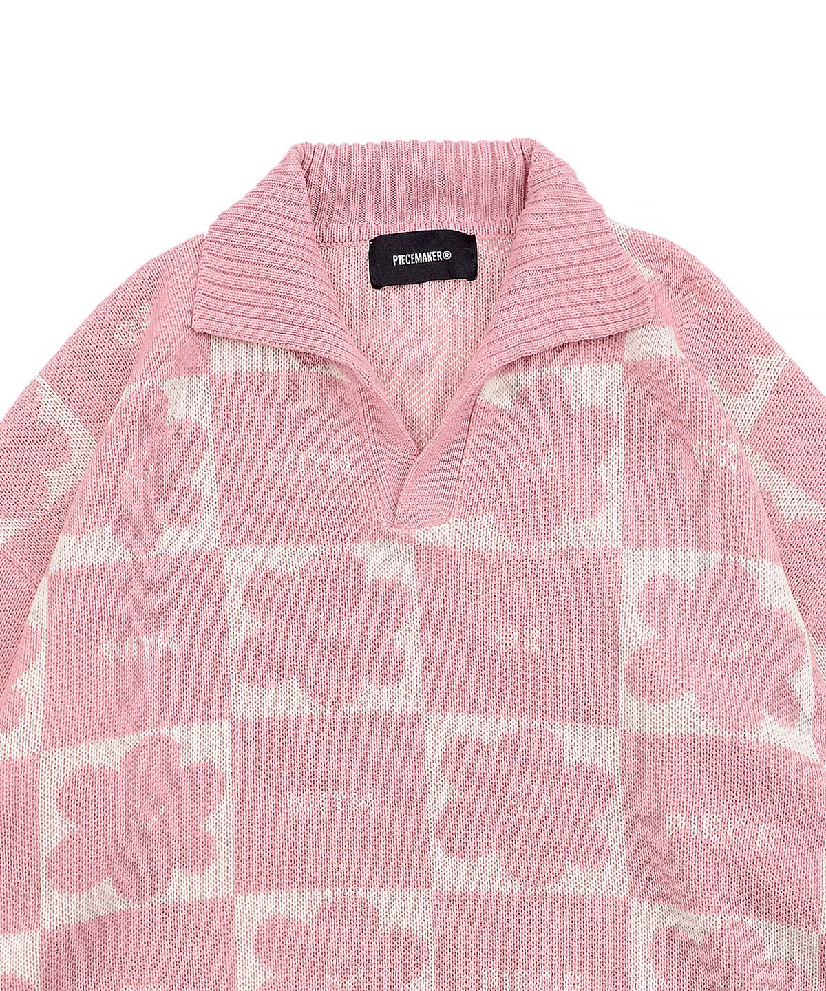 피스메이커(PIECE MAKER) DAISY CHECKERBOARD POLO KNIT SWEATER (PINK)