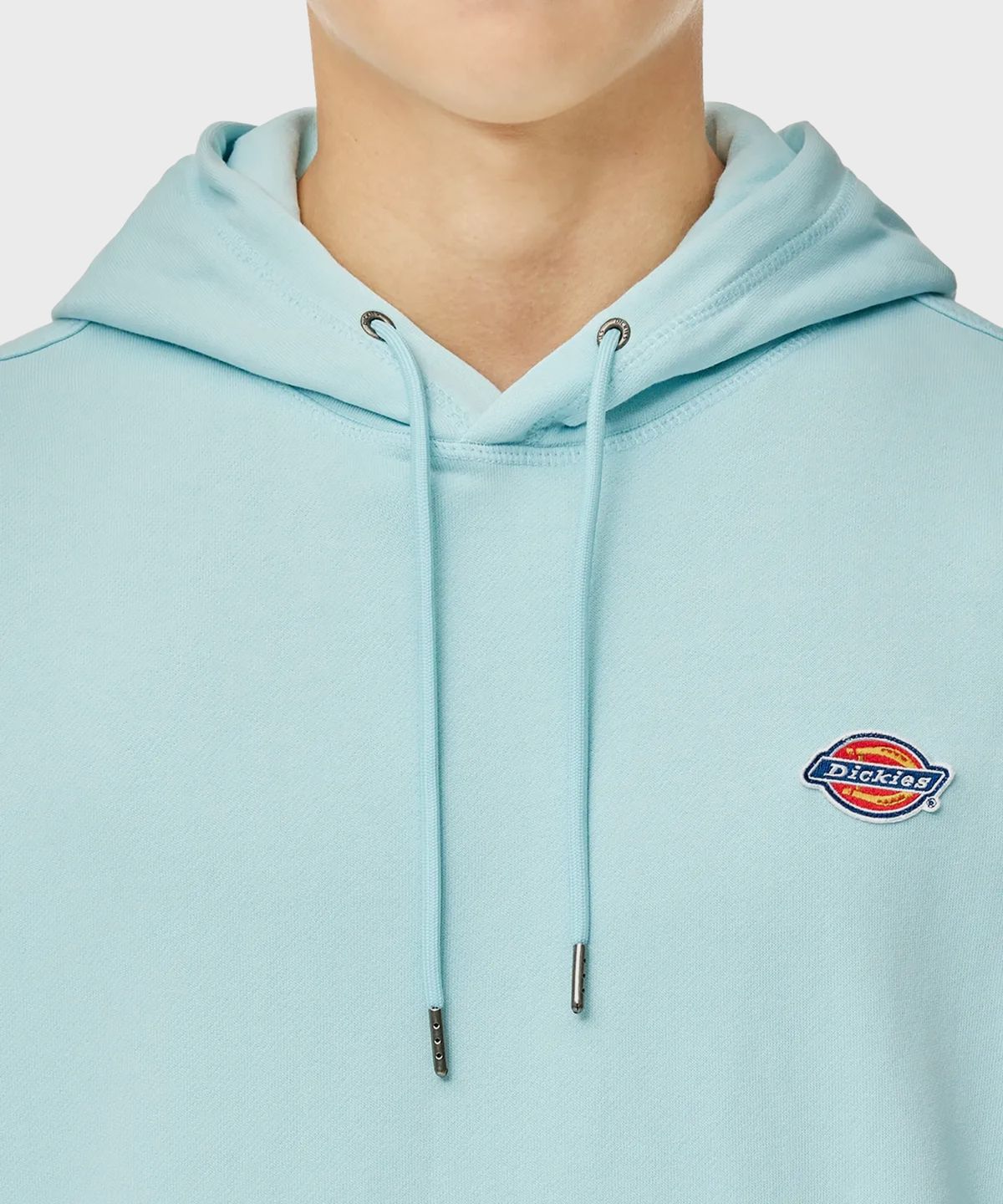 디키즈(DICKIES) 프렌치 테리 릴렉스드 스몰 자수 로고 후드 티셔츠 Iced Aqua