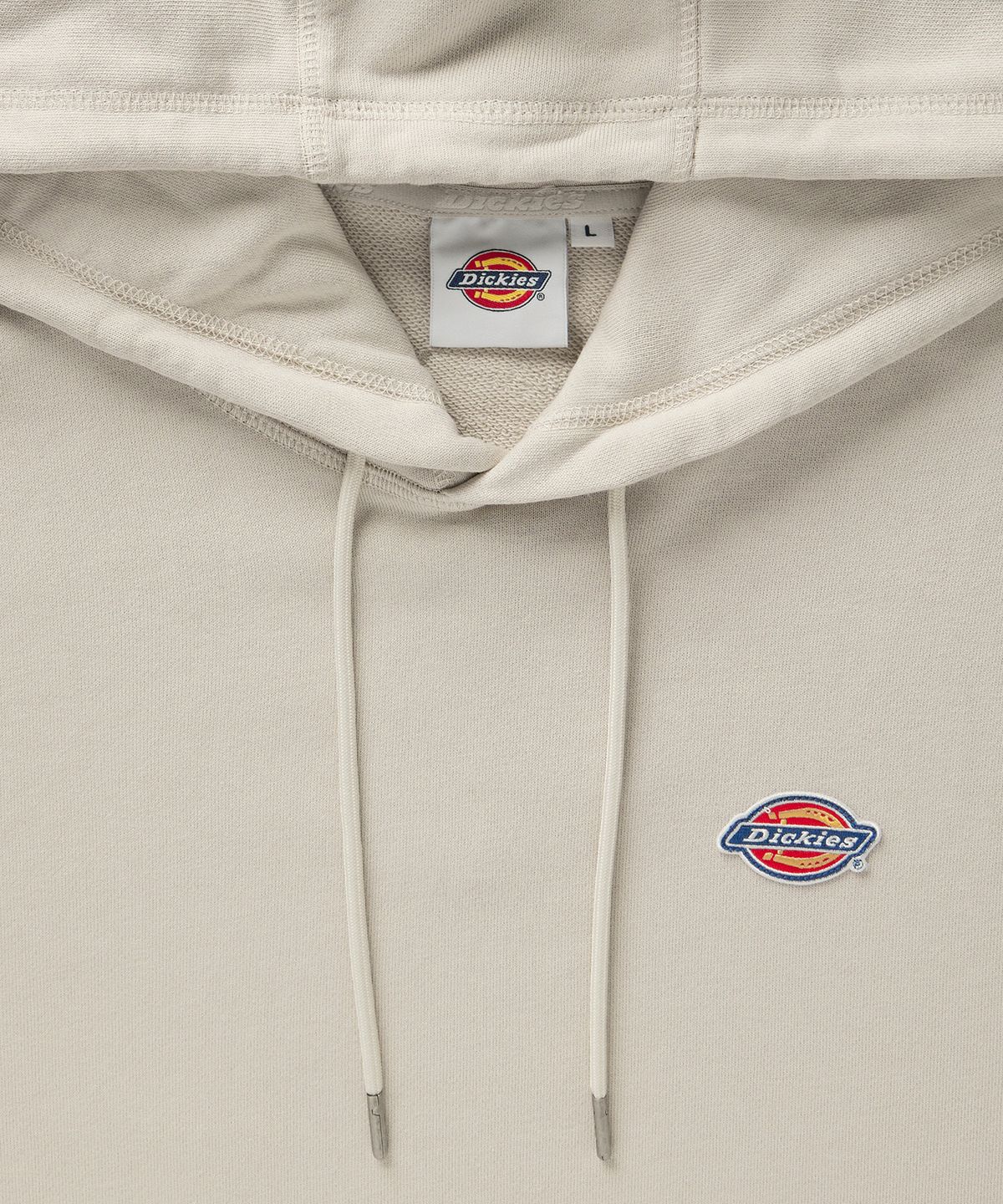 디키즈(DICKIES) 프렌치 테리 릴렉스드 스몰 자수 로고 후드 티셔츠 - 스톤