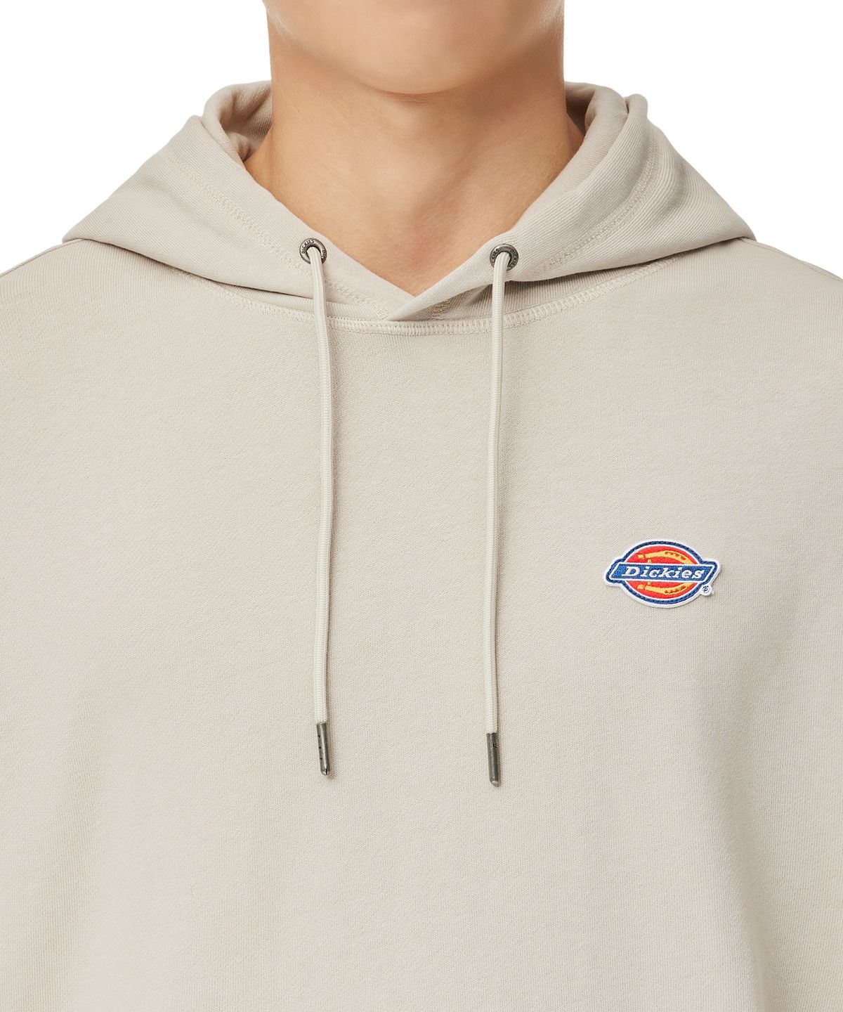 디키즈(DICKIES) 프렌치 테리 릴렉스드 스몰 자수 로고 후드 티셔츠 - 스톤