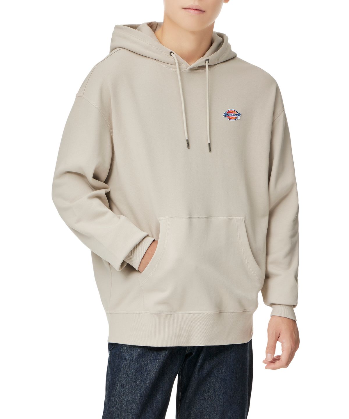 디키즈(DICKIES) 프렌치 테리 릴렉스드 스몰 자수 로고 후드 티셔츠 - 스톤
