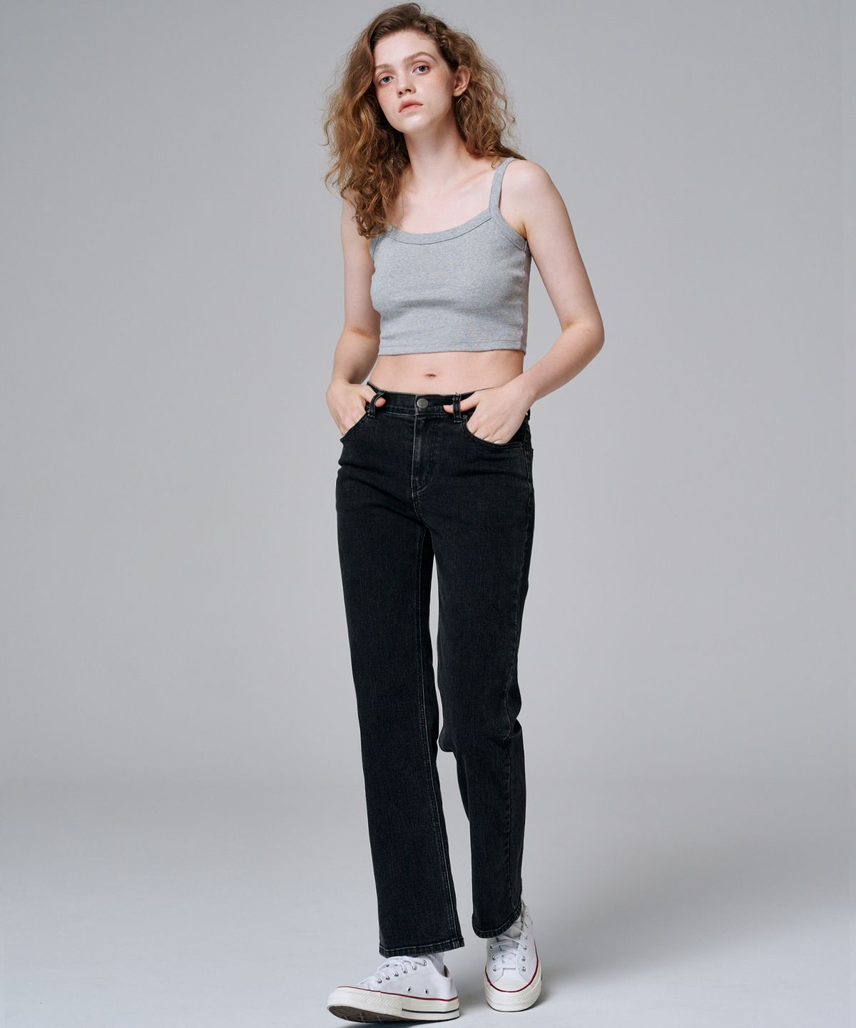 마롭(MALOUPE) 9108 크롭 세미 와이드 데님팬츠 (블랙)