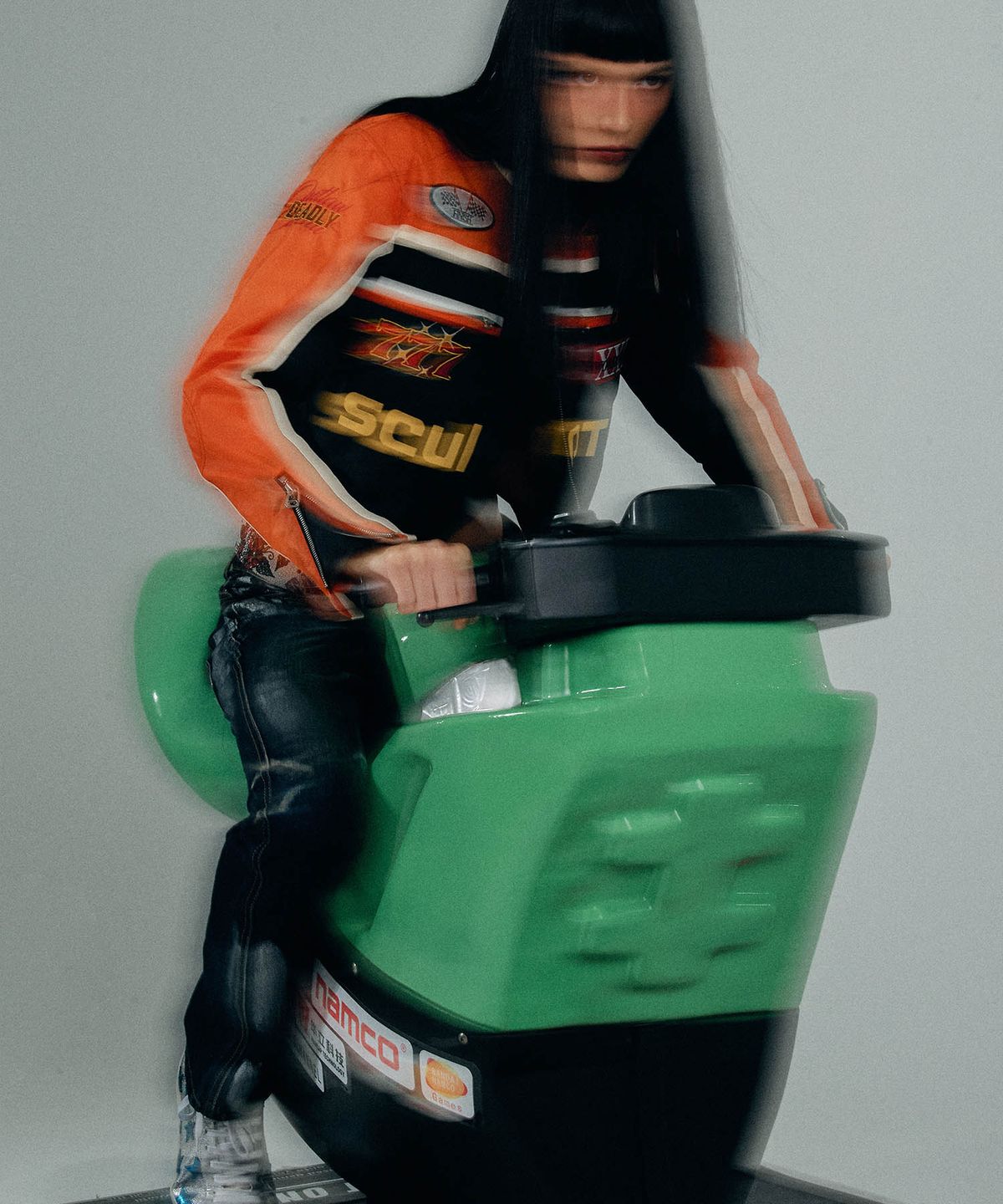 스컬프터(SCULPTOR) Color Block Motor Jacket Orange/Black
