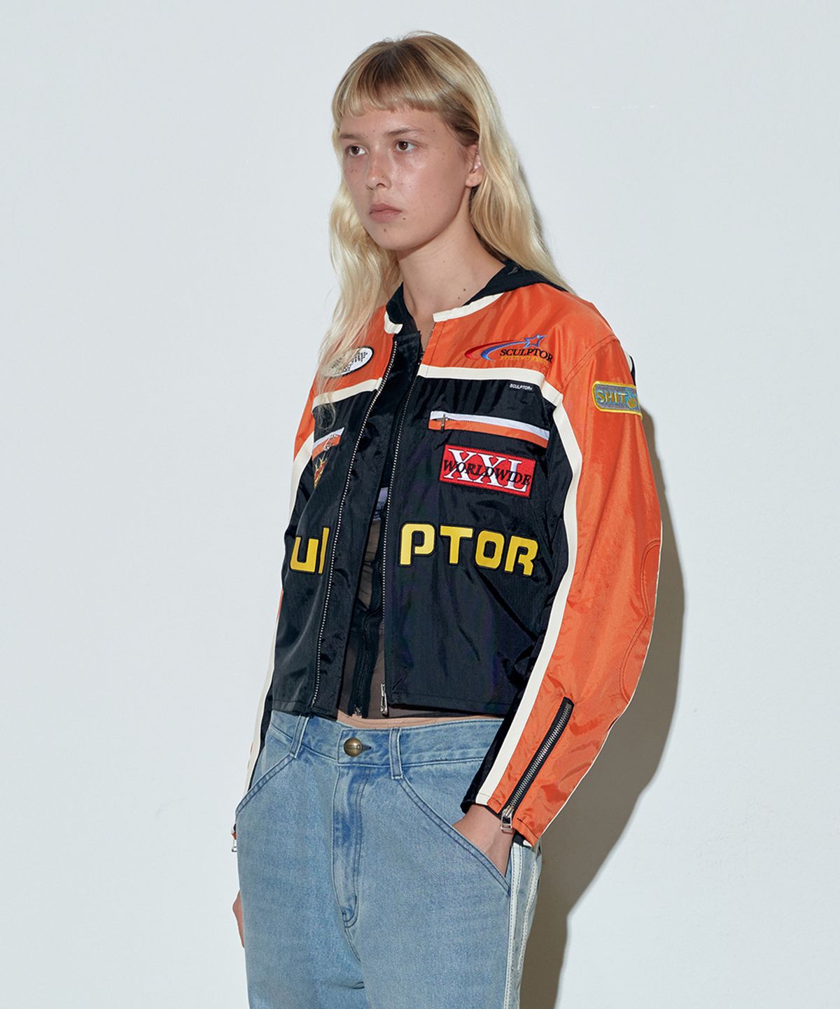 스컬프터(SCULPTOR) Color Block Motor Jacket Orange/Black